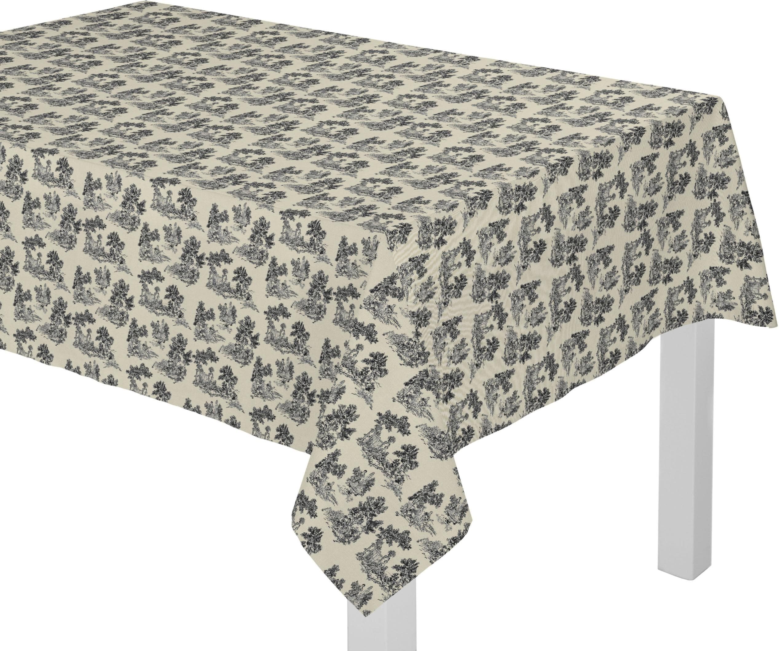 Tischdecke ADAM "Good Old Days" Bio-Baumwolle Beige/Schwarz 220x145 cm