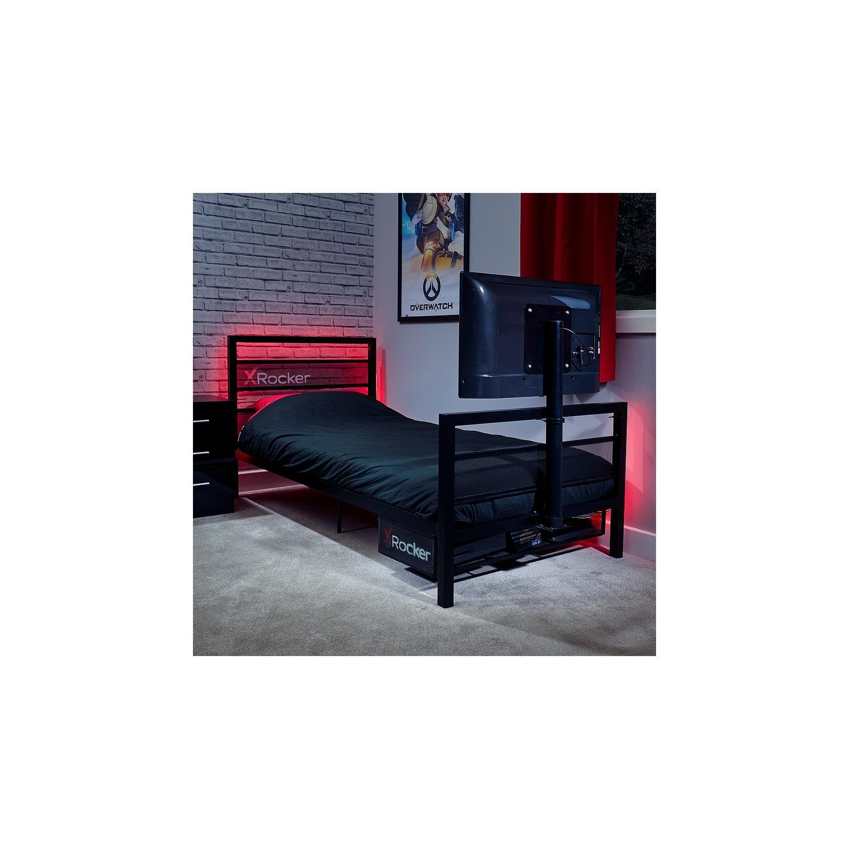 XROCKER Basecamp Gaming Metallbett Kinder & Teenager TV-Halterung Schwarz