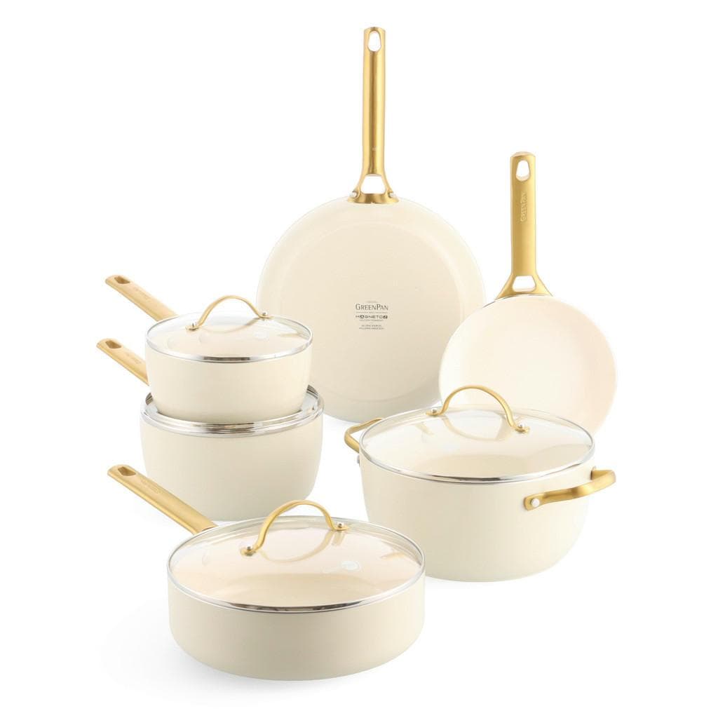 GreenPan Kochtopfset Padova Reserve Creme Gold Metall Glas 6-teilig PFAS-frei