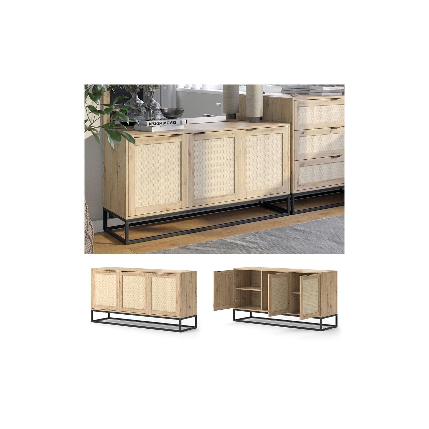 Vicco Sideboard Natal Eiche 3 Türen