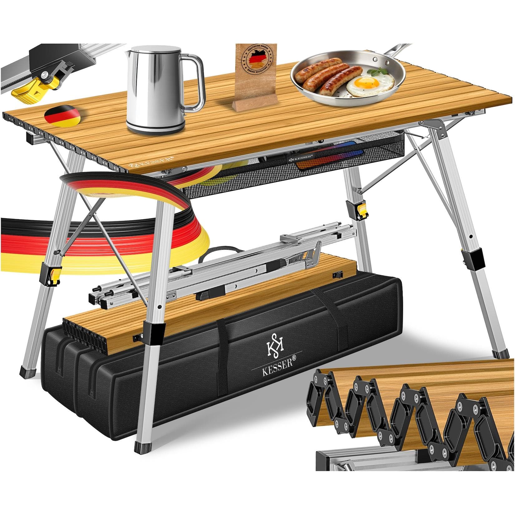 KESSER® Campingtisch faltbar Klapptisch mit Aluminiumrahmen Holz-Optik