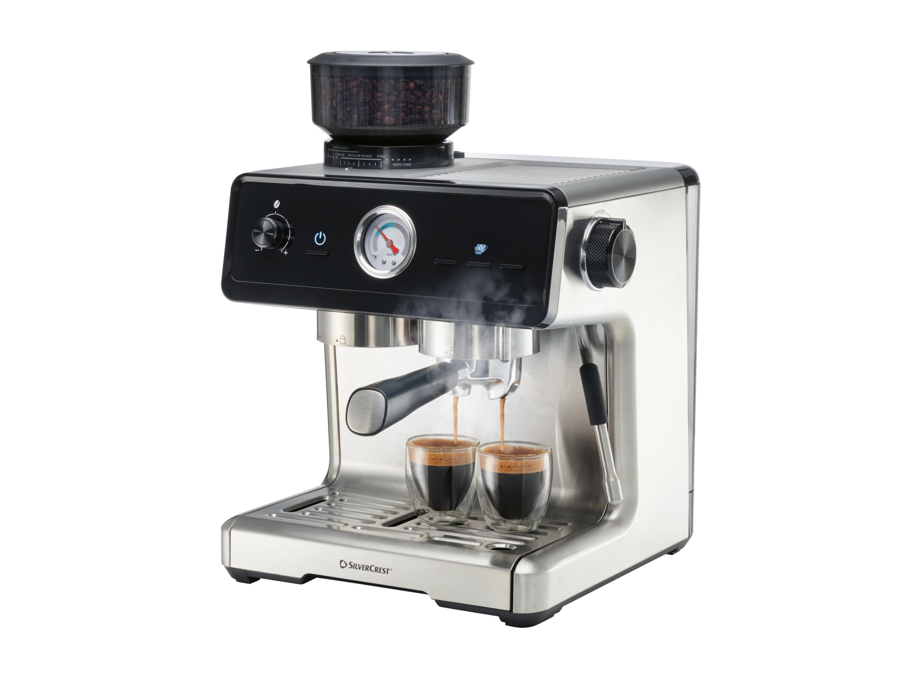 SILVERCREST® Premium-Espressomaschine SEMST 1500 A1 Schwarz/Silber