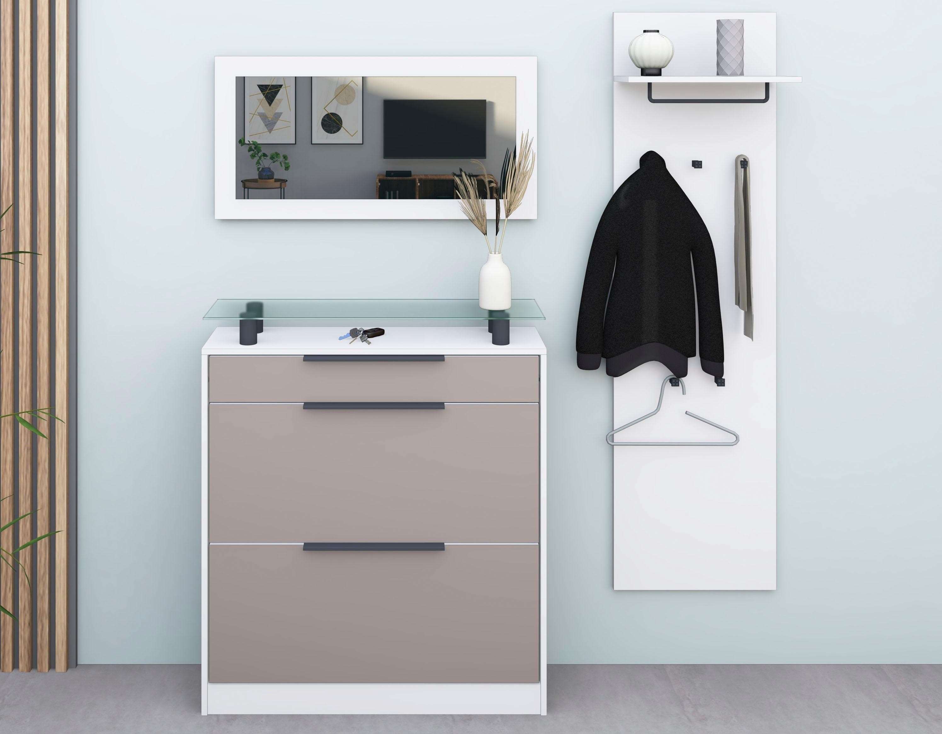Garderoben-Set BORCHARDT MÖBEL Tom Weiß/Cappuccino mit Spiegel