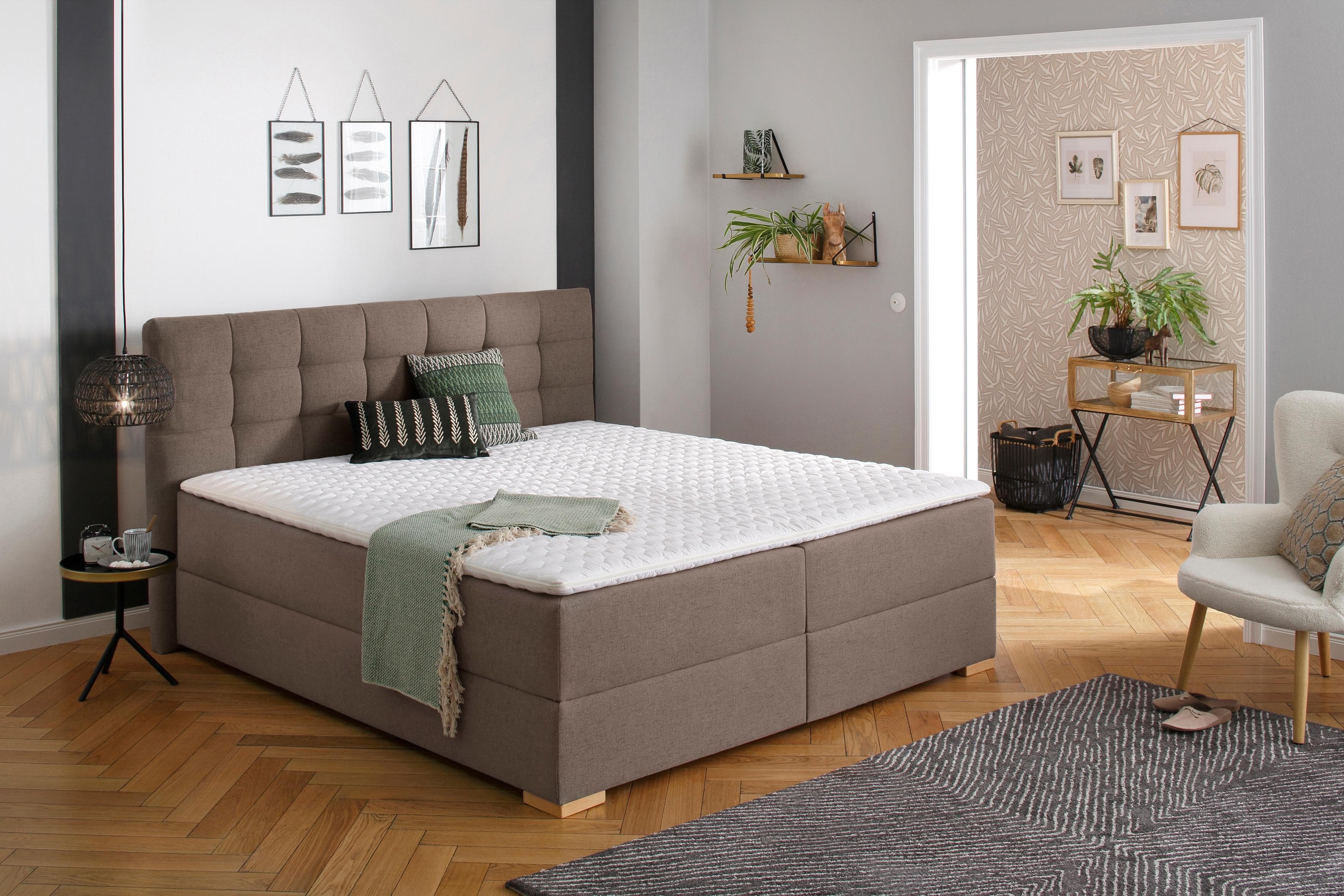 HOME AFFAIRE Boxbett Olivet mit Bettkasten hellbraun Komplettbett
