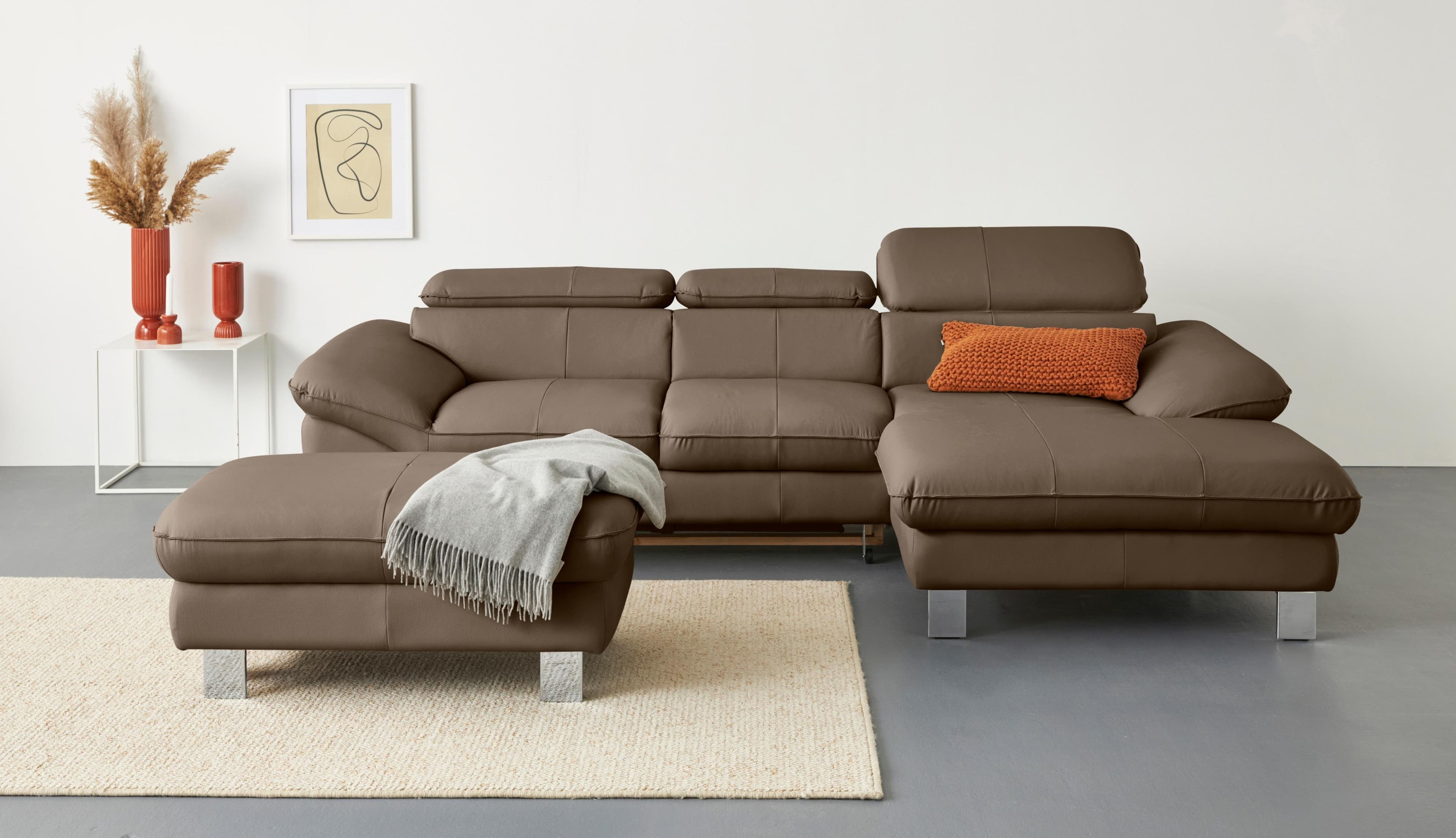 COTTA Ecksofa Driver L-Form Grau mit Bettfunktion und Kopfteilverstellung