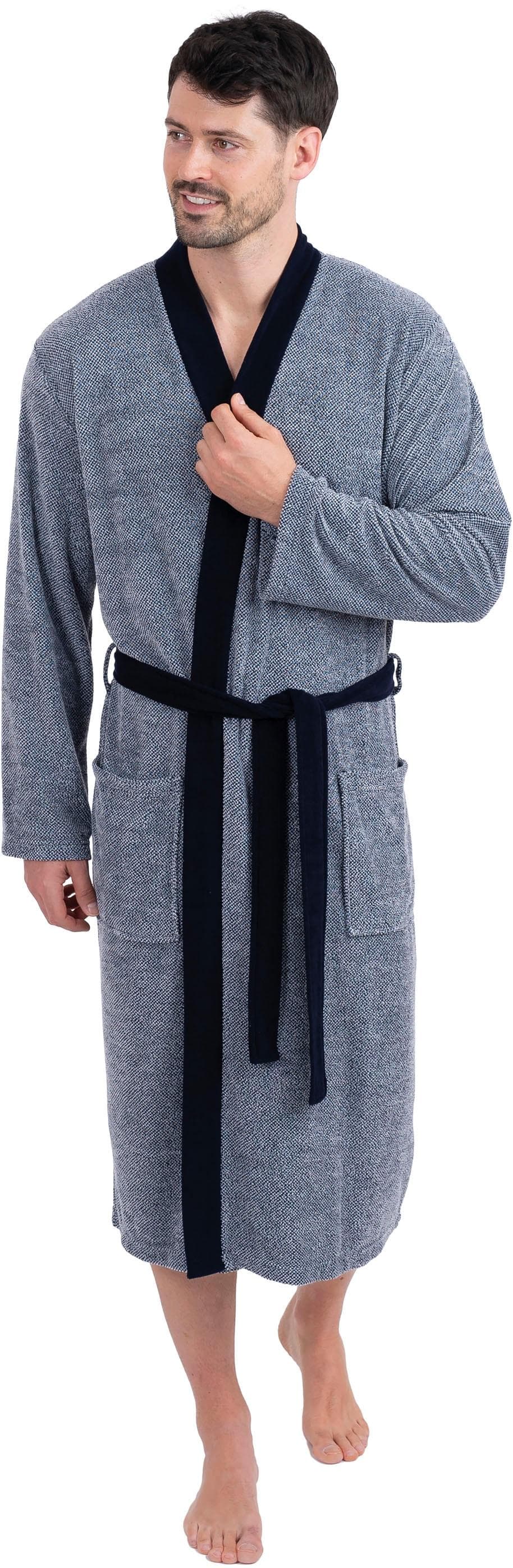 WEWO FASHION Herrenbademantel navy gemustert Langform