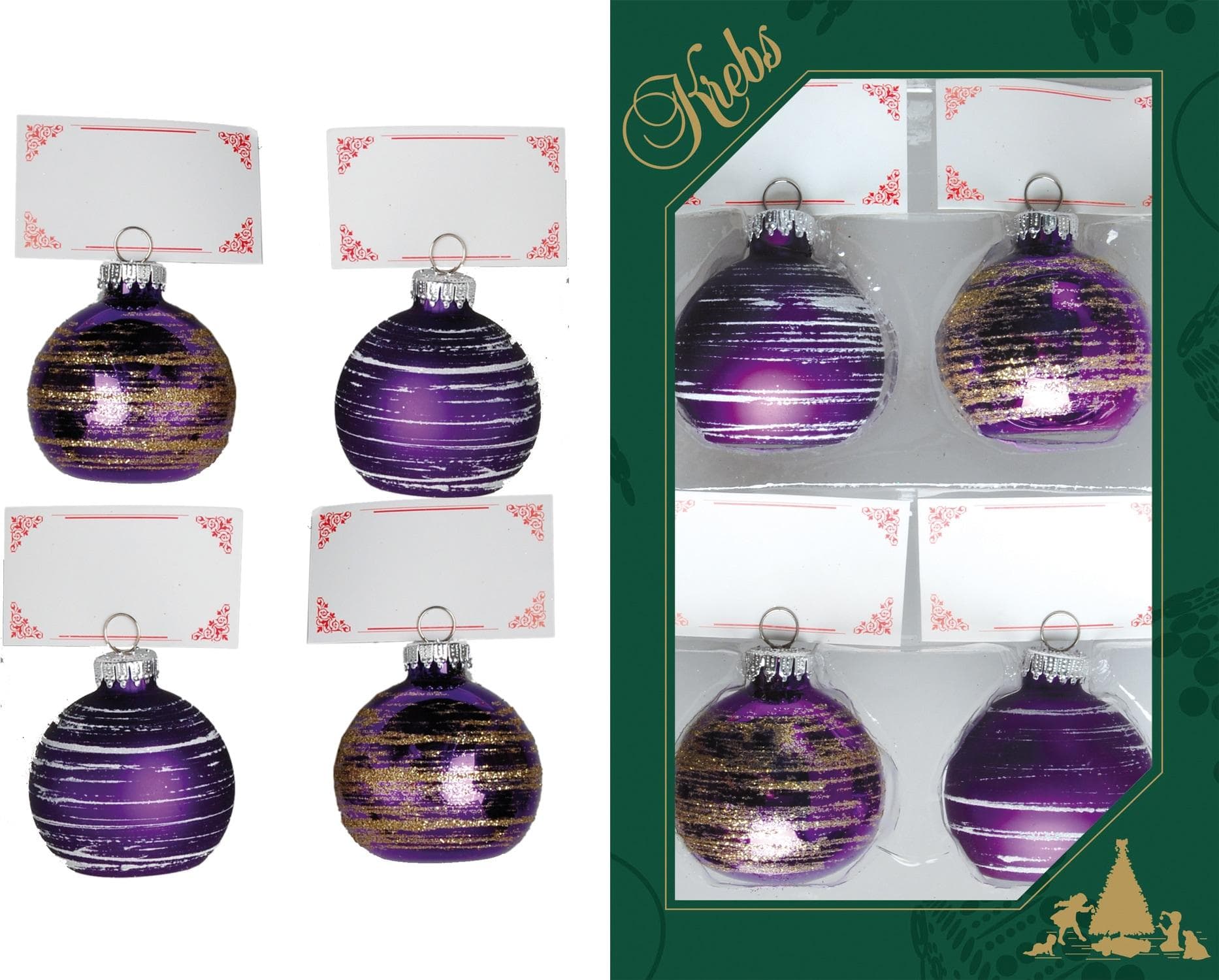 Krebs Glas Lauscha Tischkartenhalter CBK21527 Lila Weihnachtsdeko