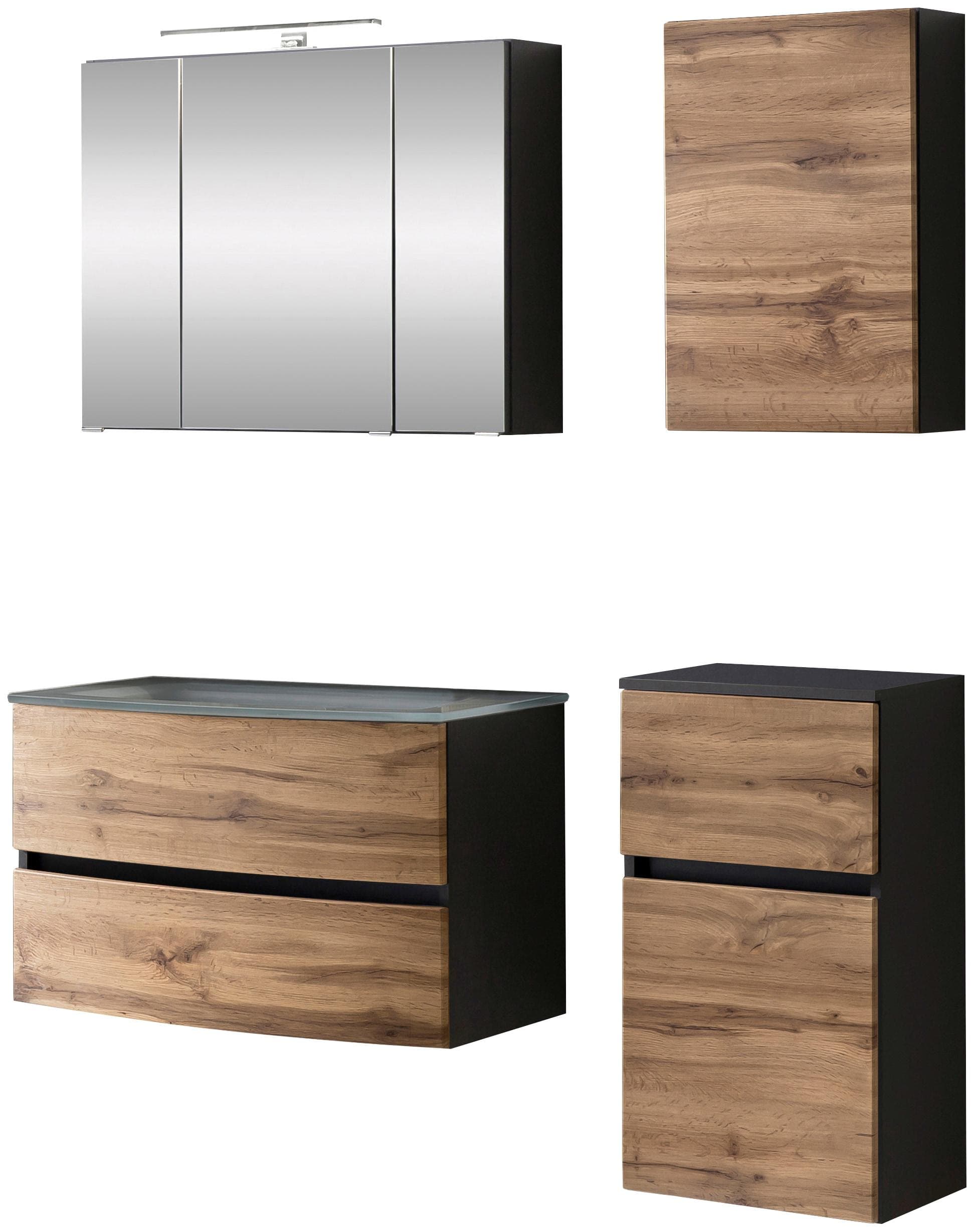 Welltime Kaunas Badezimmer-Set | Wotaneiche/Grau | Soft Close