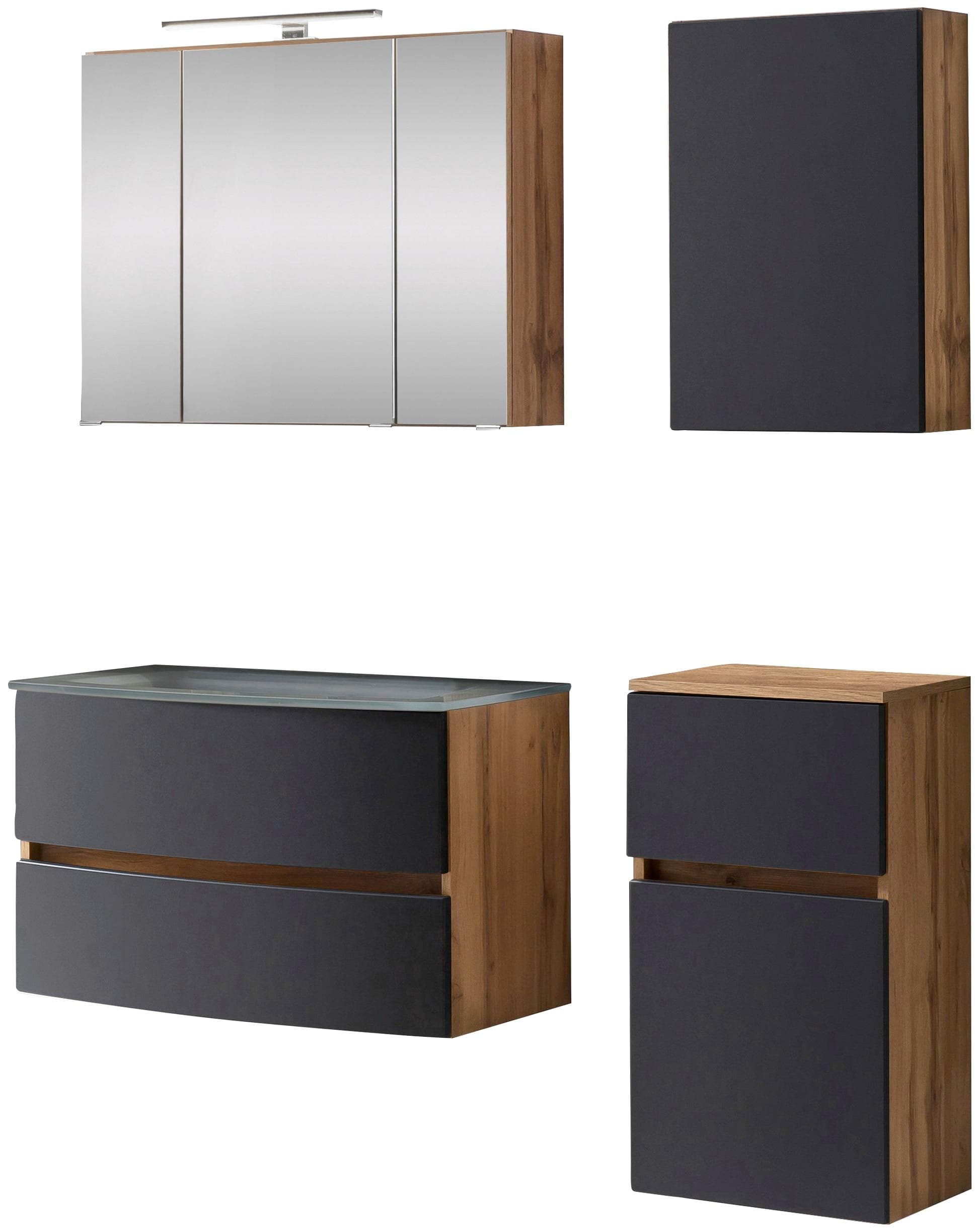 welltime Badezimmer-Set Kaunas Grau Soft Close Funktion