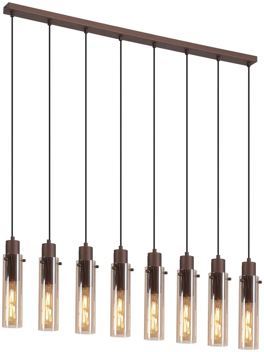 Searchlight Hängeleuchte Sweden II Achtflammig Lang Stahl Glas E27