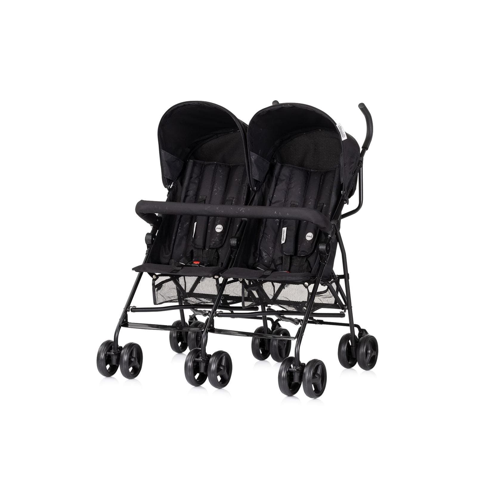 Chipolino Zwillingskinderwagen Double Point Klappbar Korb Sonnendach Frontbügel Schwarz