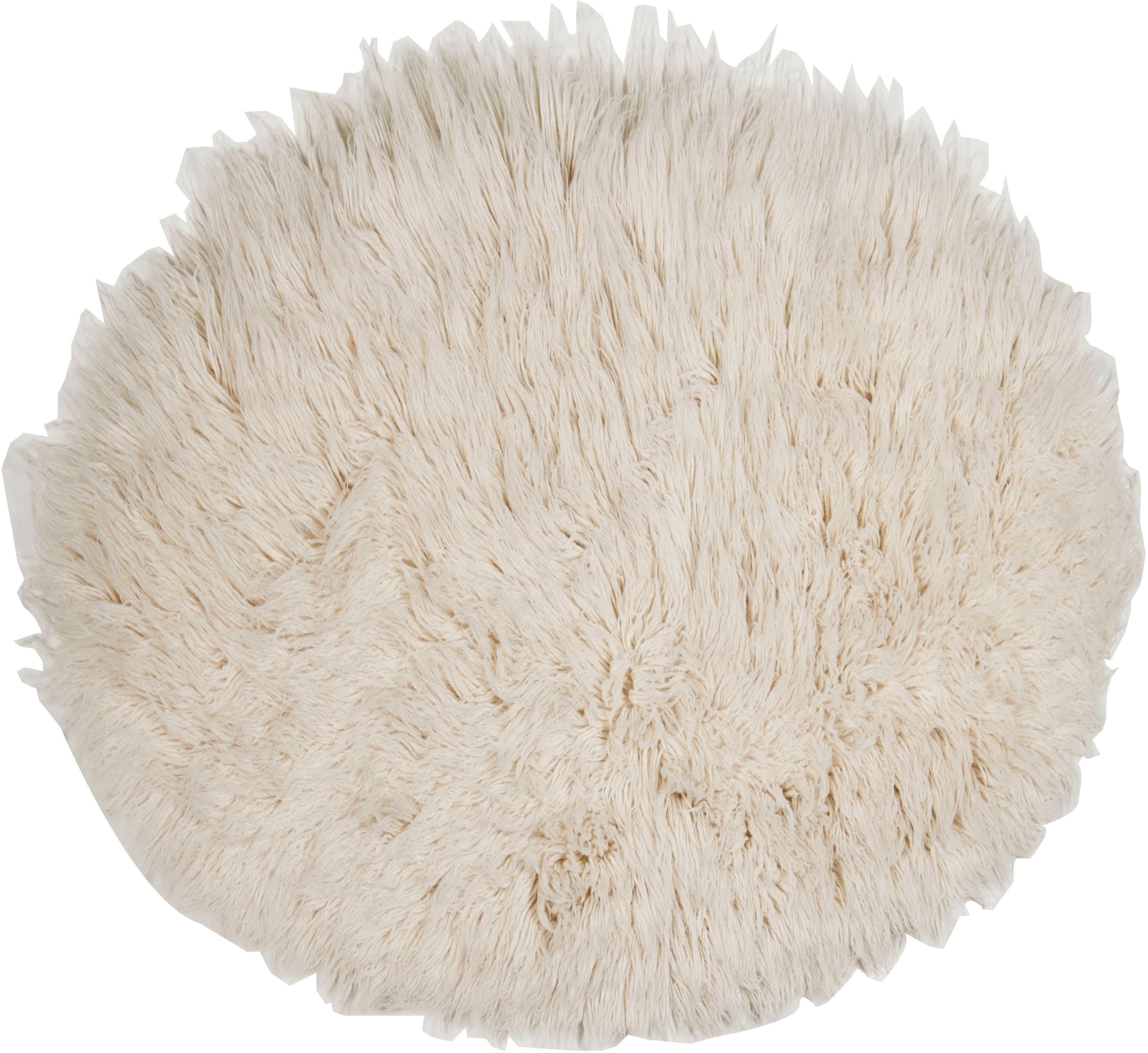 THEKO Flokati XXL Wollteppich Rund Beige Handgewebt Hochflor