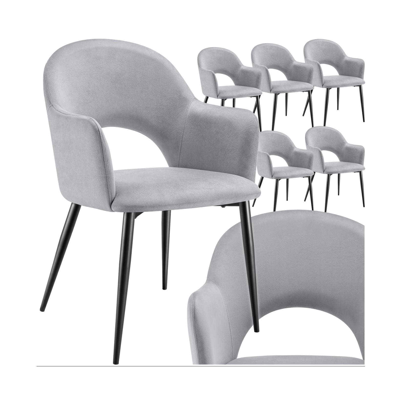tectake Esszimmerstuhl Sachel 6er Set Samtoptik Grau