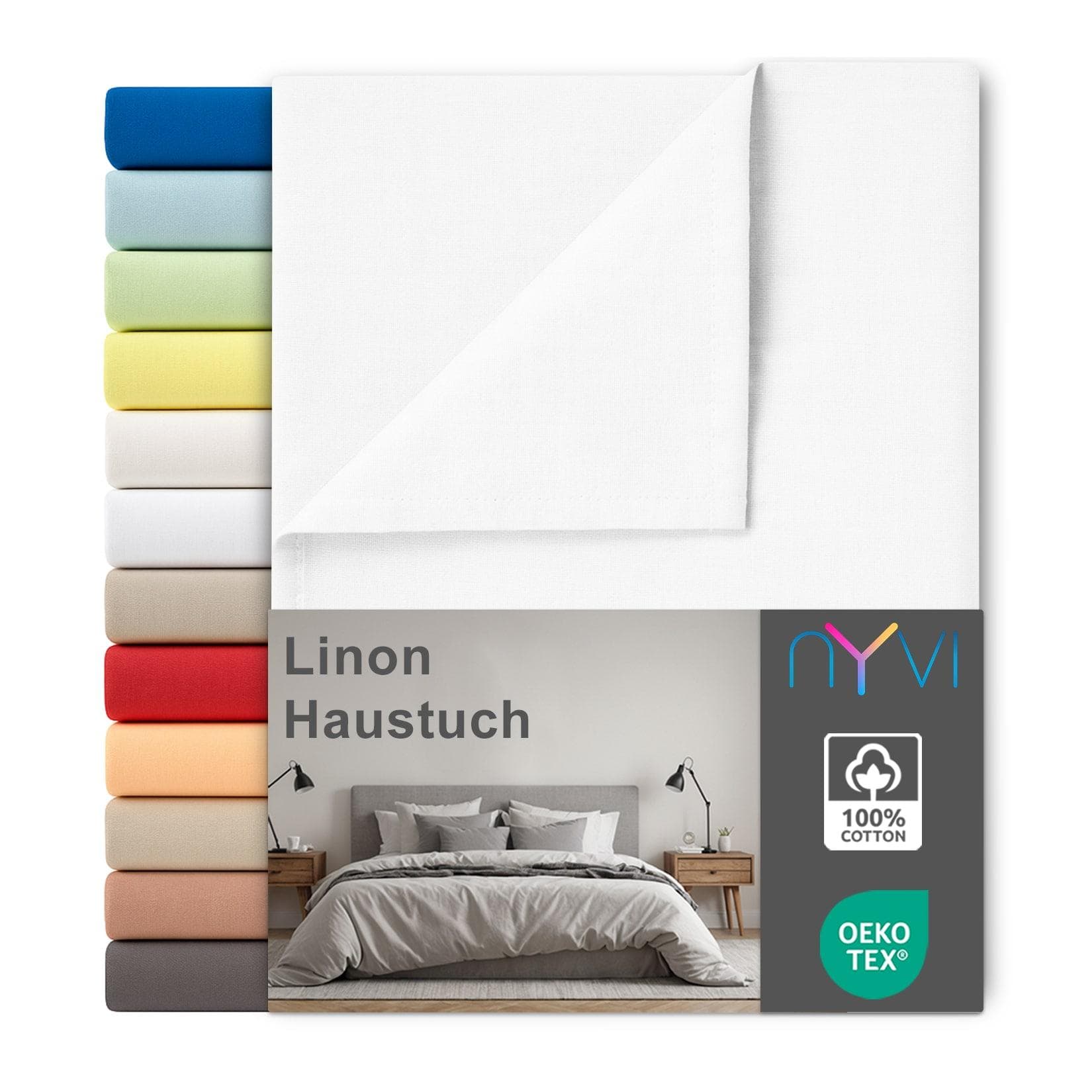 NYVI Linon Deluxe Bettlaken ohne Gummizug aus 100% atmungsaktiver Baumwolle