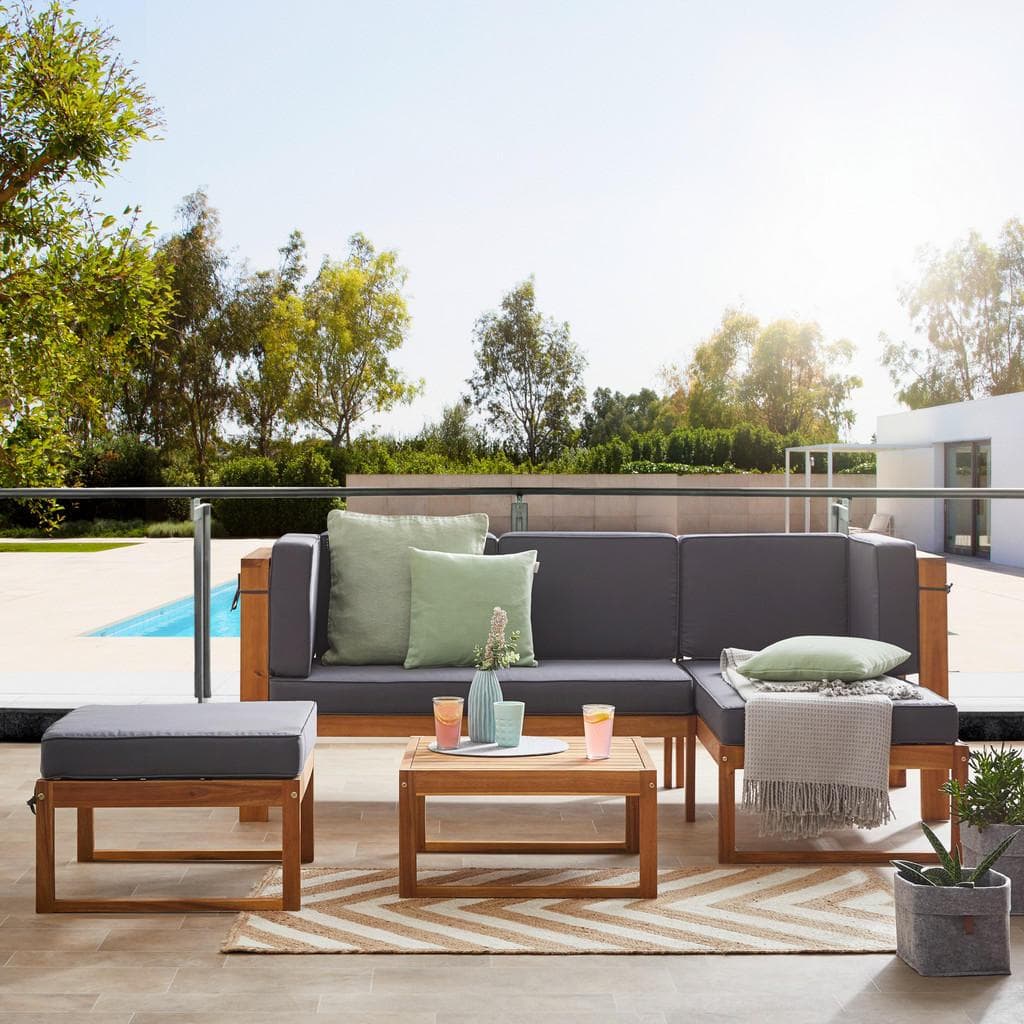 Ambia Garden Loungegarnitur Grau Akazie Holz Textil 4-teilig