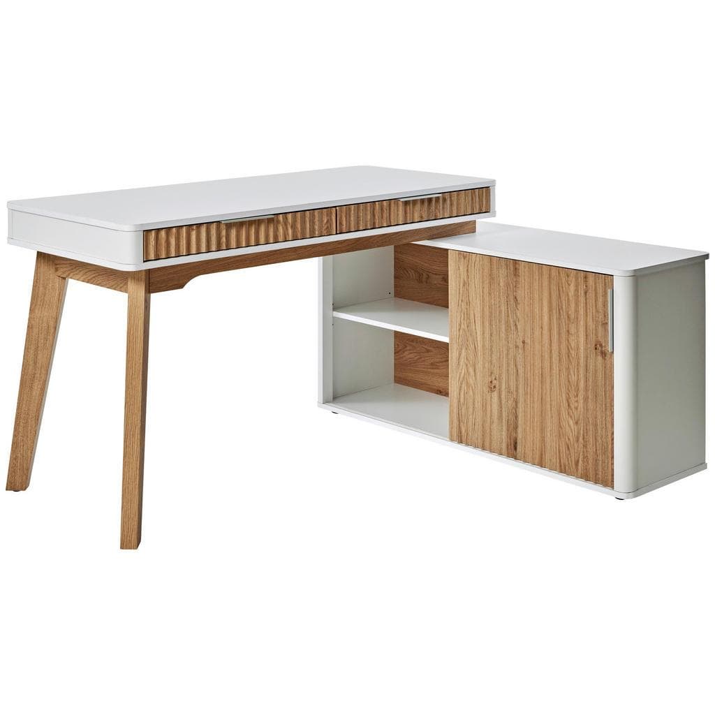 Eckschreibtisch aus Metall und Eiche in Weiß
