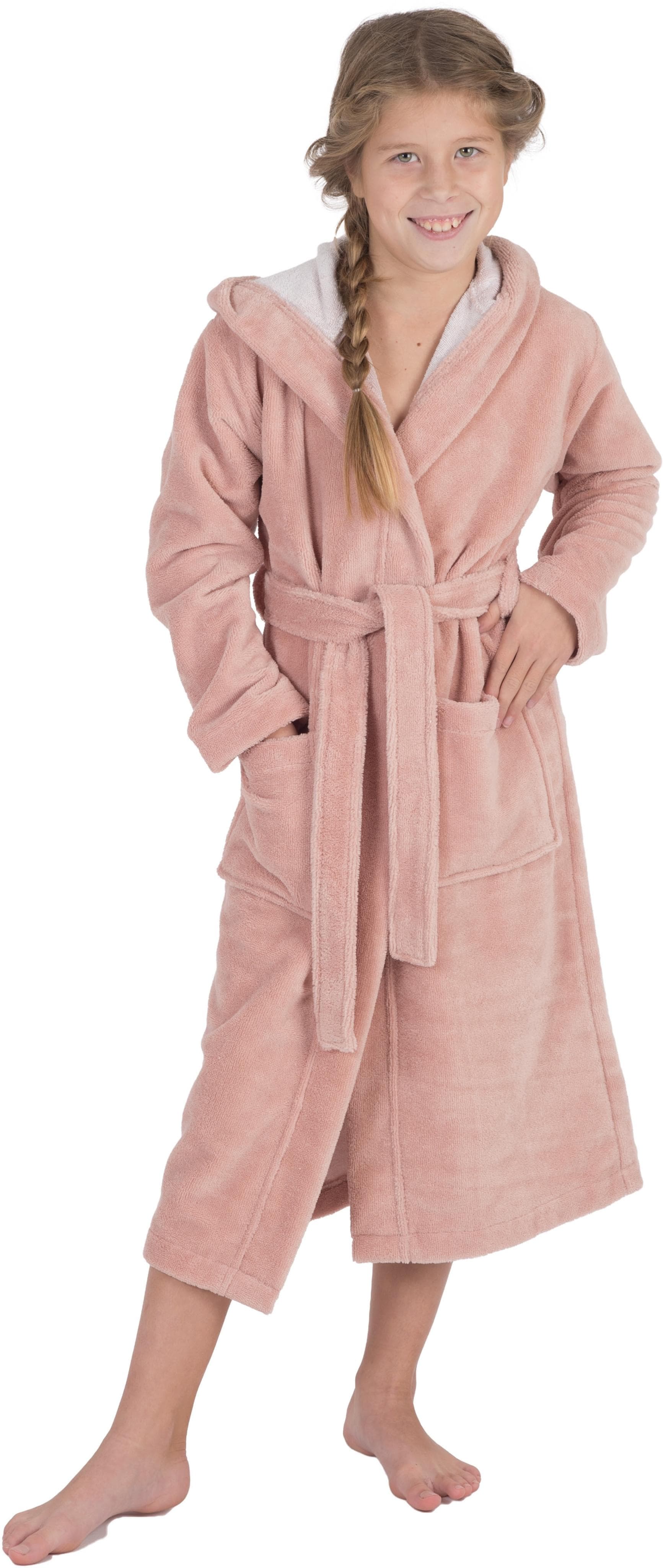 Kinderbademantel WEWO FASHION Gr. 146 Rosa mit Kapuze
