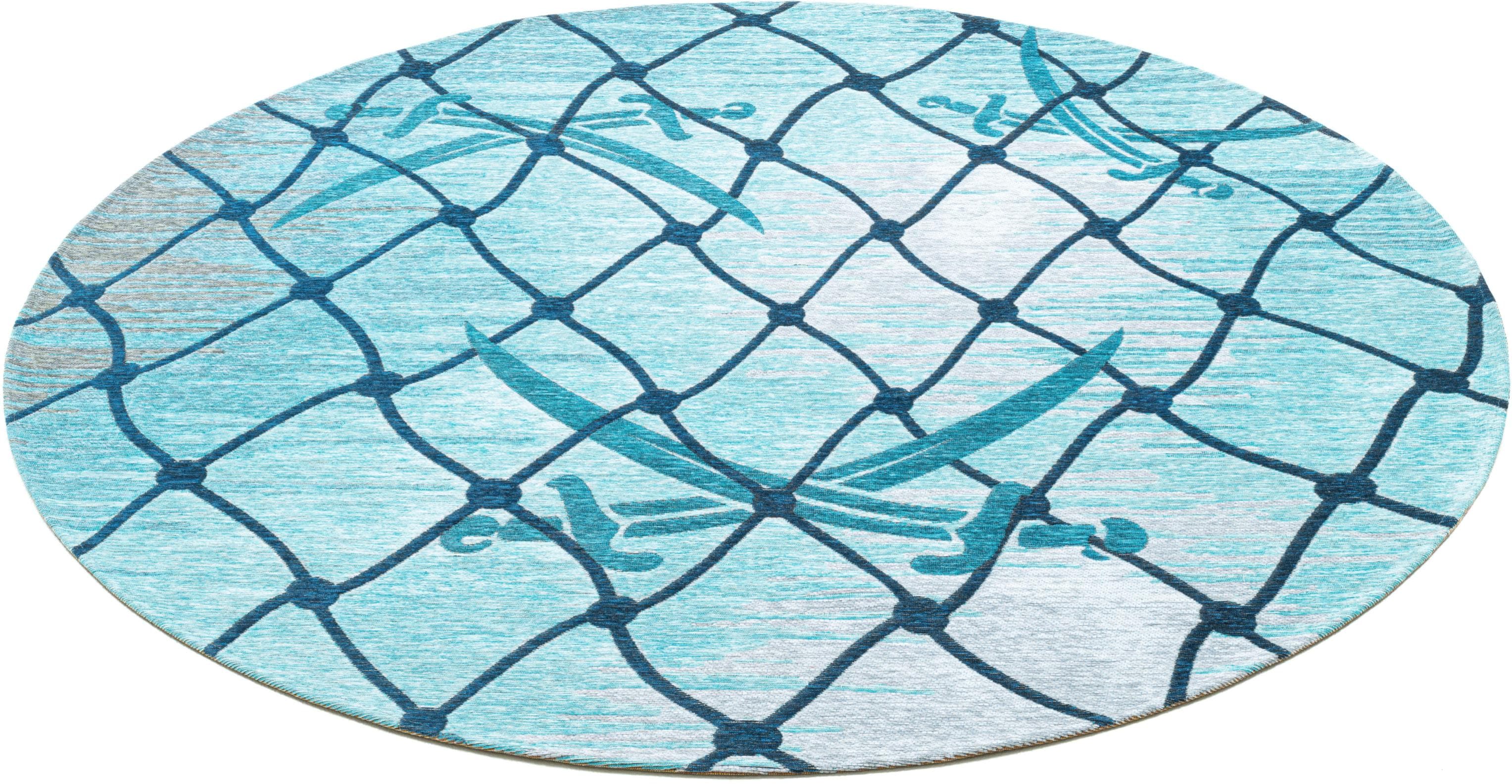 Sansibar Teppich Keitum 005 Turquoise Rund Polyester Flachgewebe