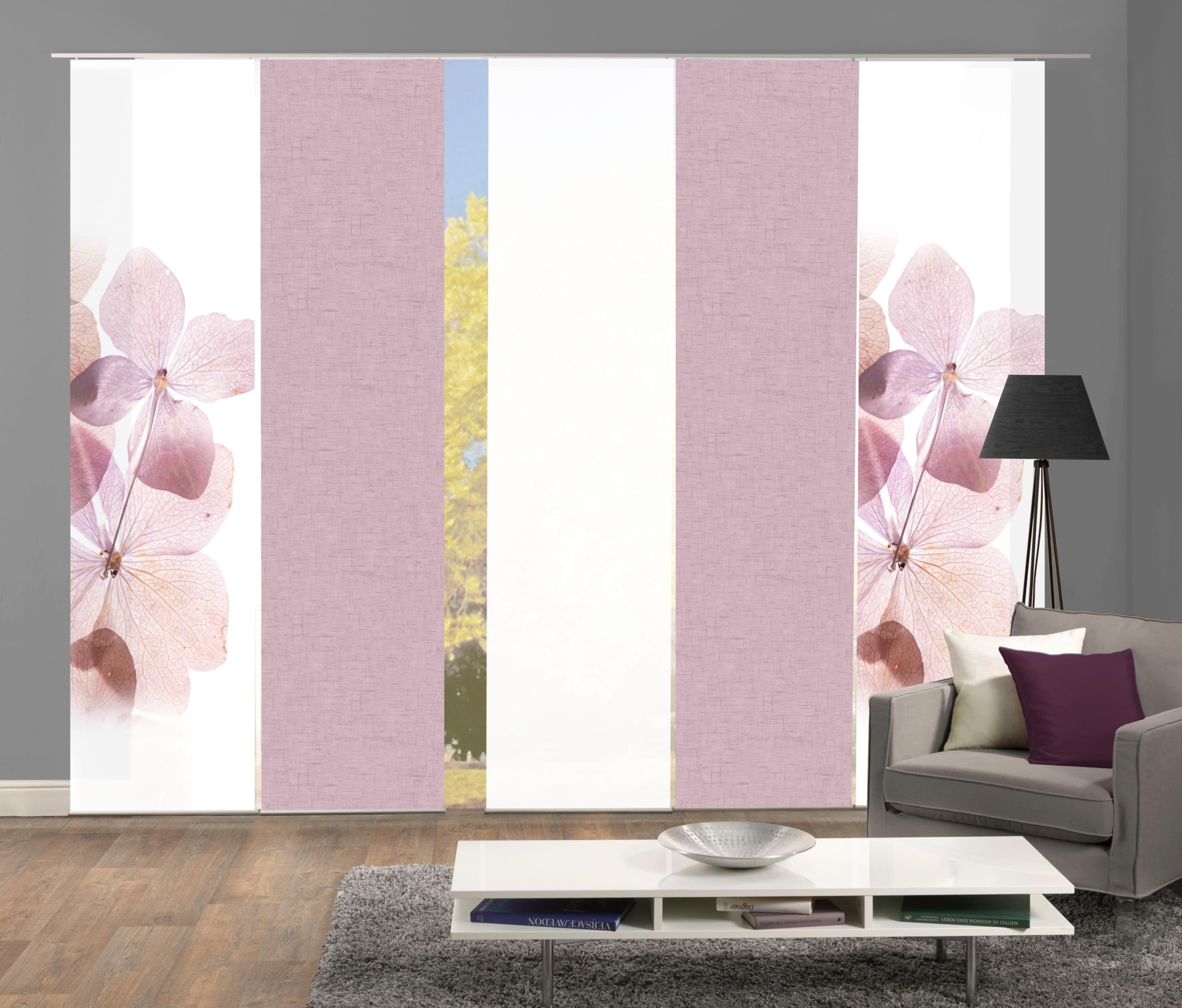 HOME WOHNIDEEN Schiebegardine BONITA 5er Set Rosa Seidenoptik