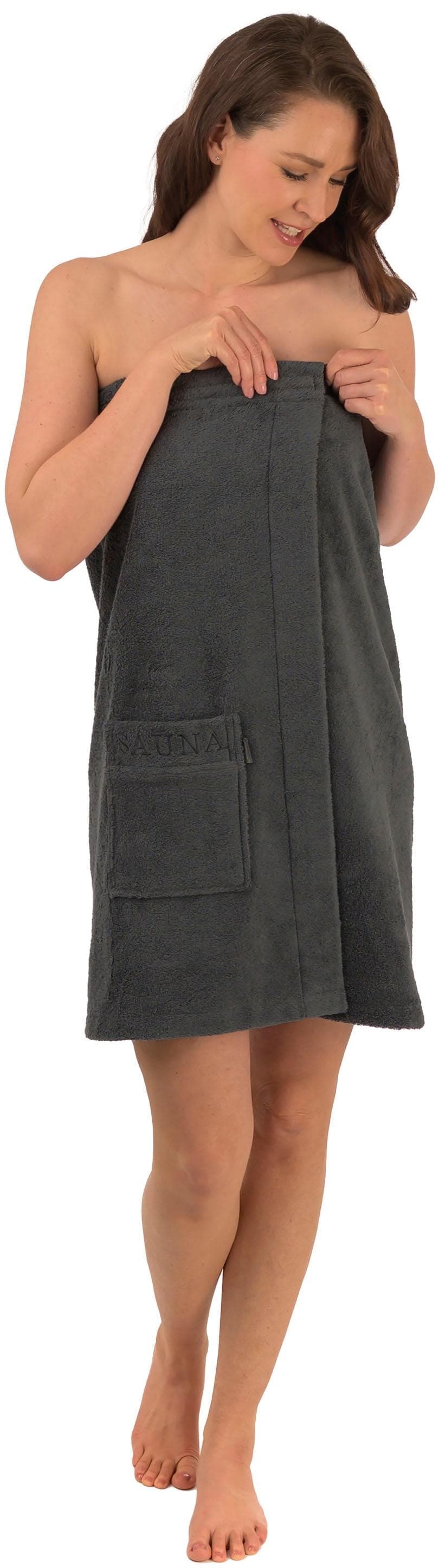 WEWO FASHION Saunakilt Grau Frottier mit Tasche Klettverschluss