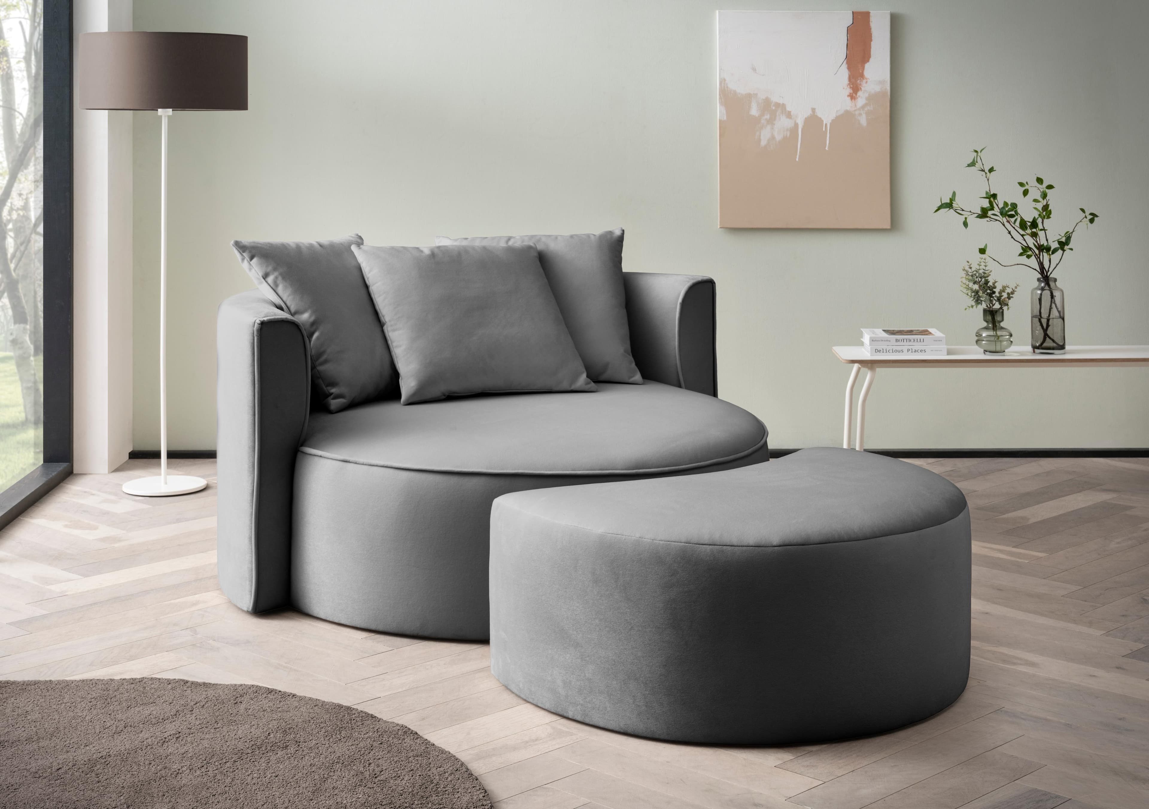 LeGer Home XXL-Sessel ISALIE mit Hocker Grau