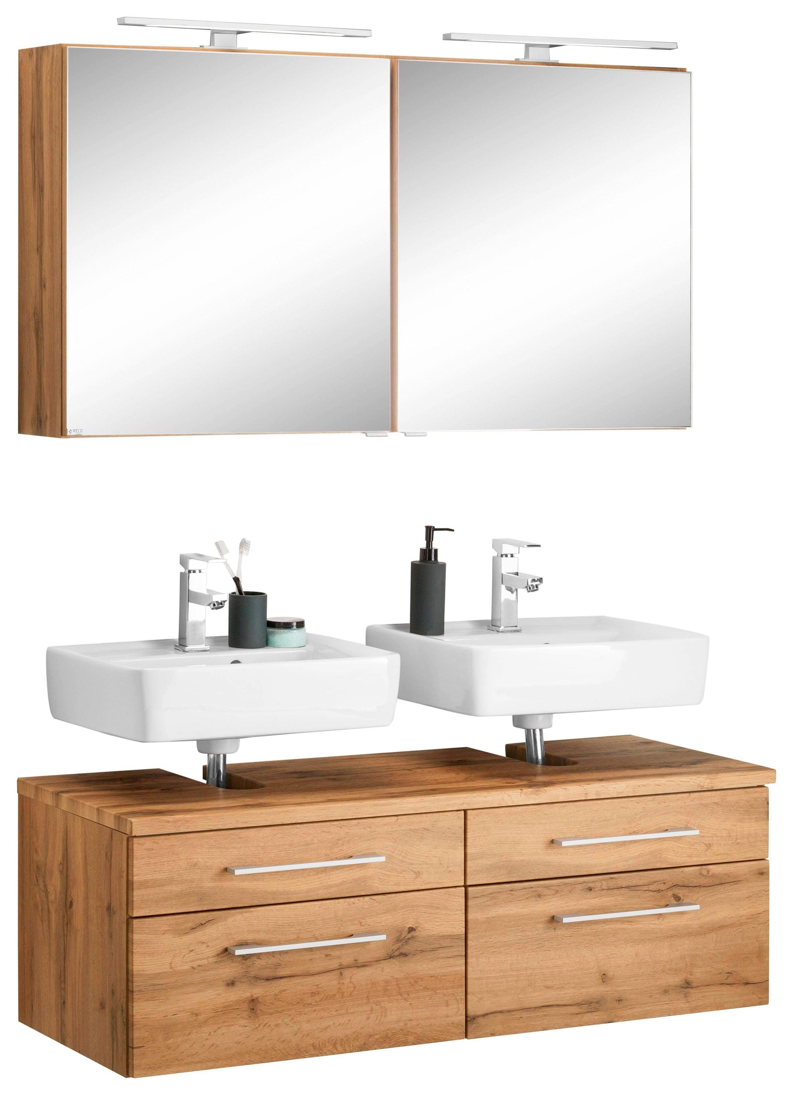 Badmöbel-Set WELLTIME "Davos" Braun Eichefarben Holzwerkstoff MDF Melamin Kastenmöbel-Sets