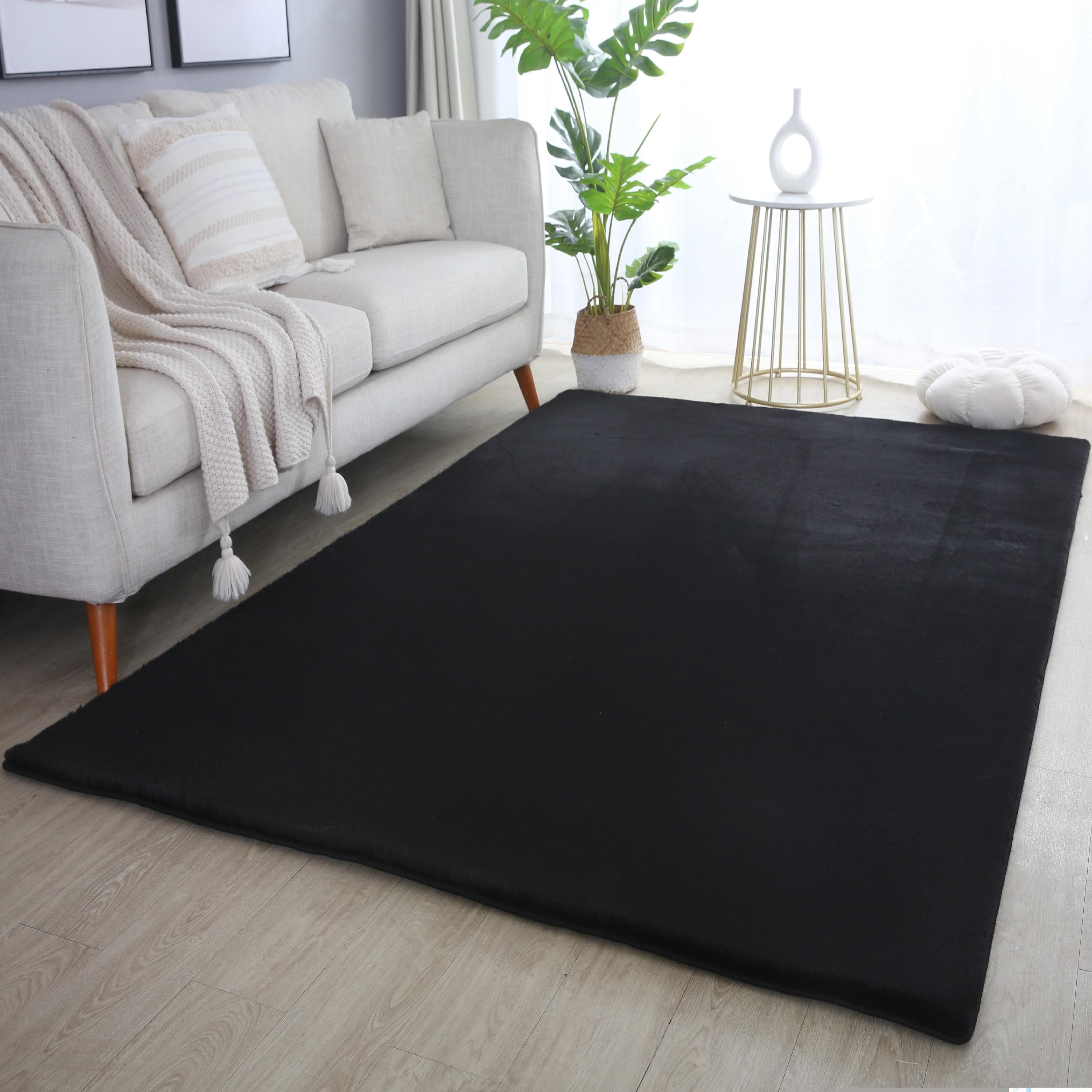 Ayyildiz Teppiche Hochflor-Teppich POUFFY 5100 Schwarz Kaninchen Fell Haptik