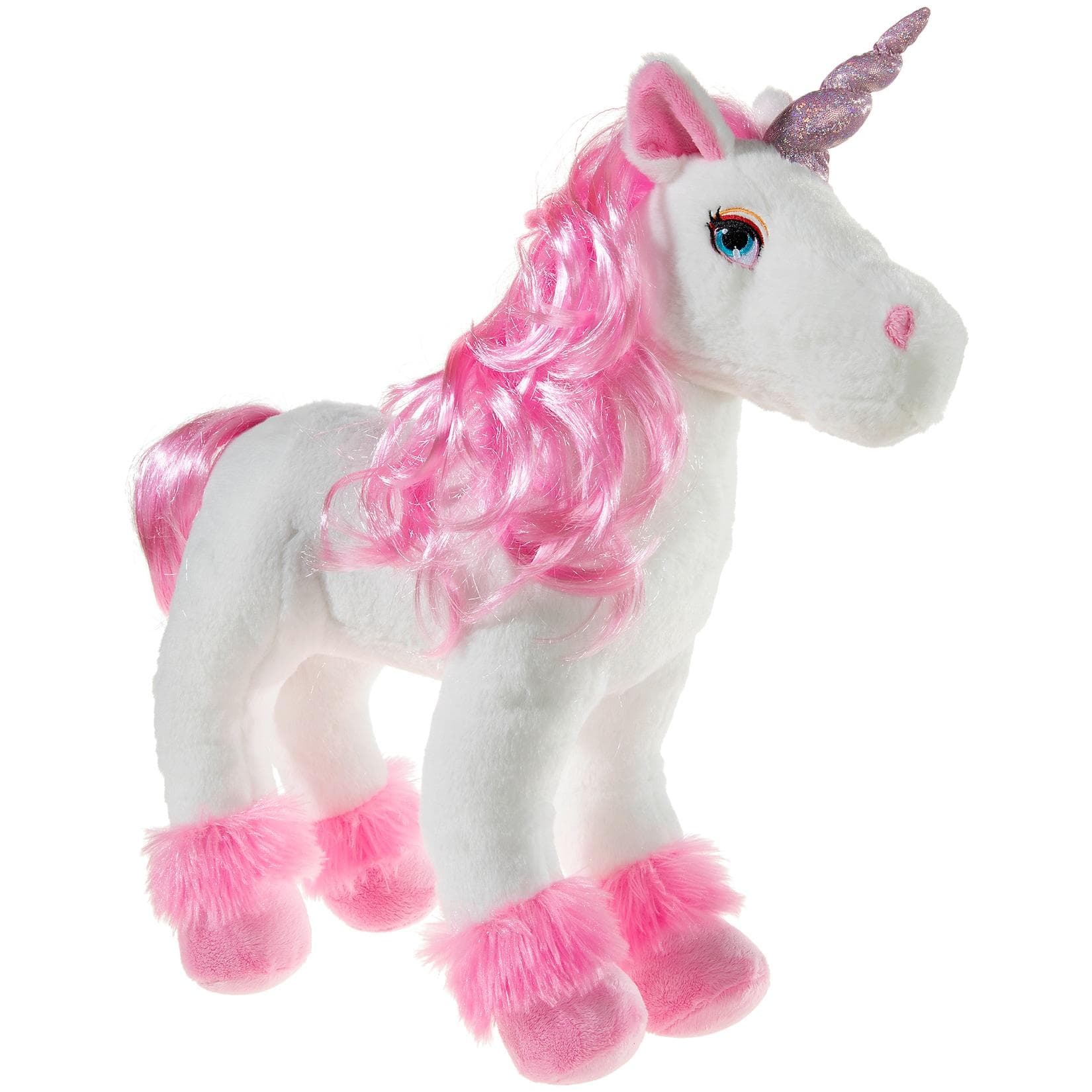 Heunec Kuscheltier Einhorn mit Puppenhaar 40 cm Weiss/Rosa