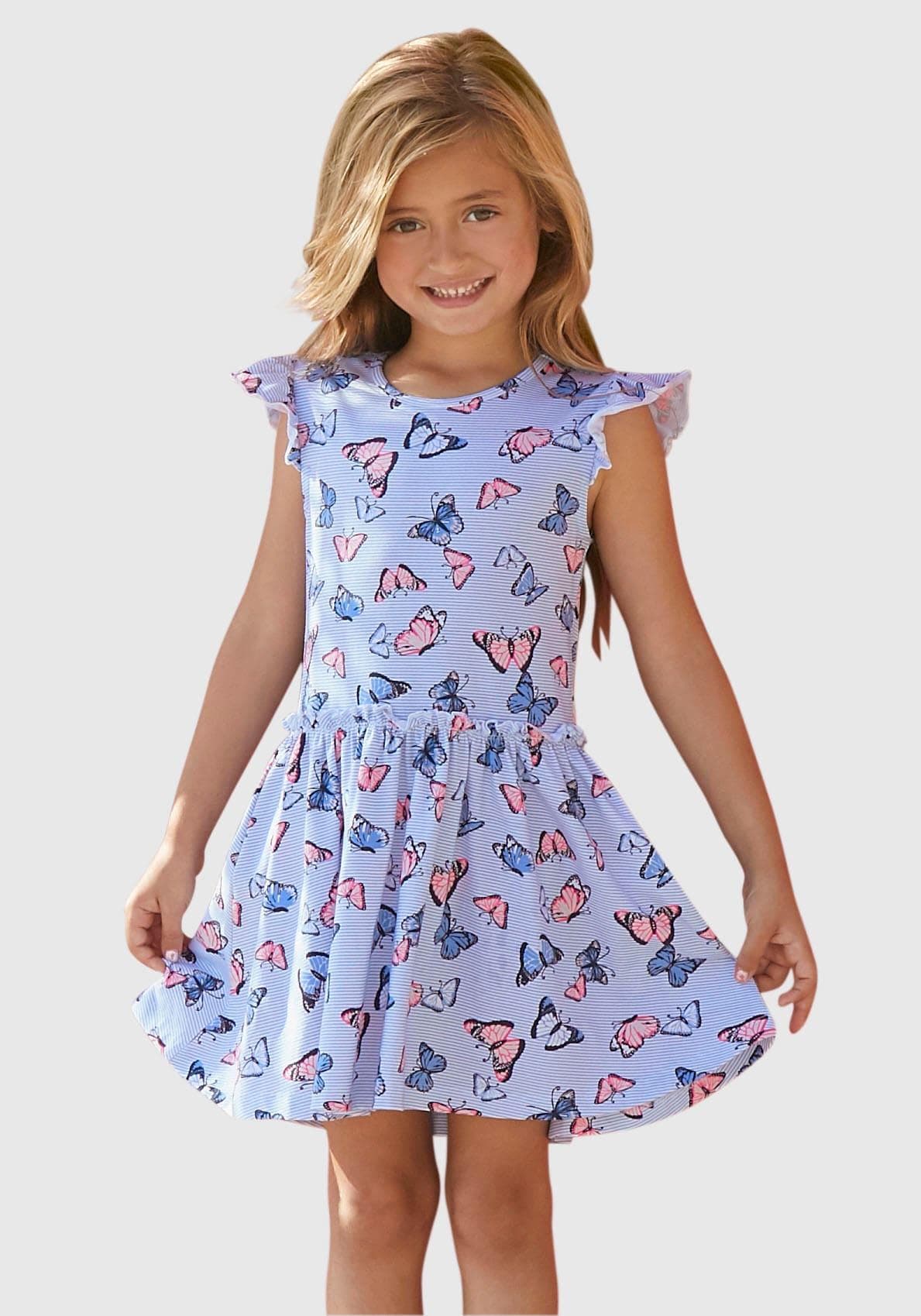 Jerseykleid KIDSWORLD blau gemustert Mädchen Gr. 92/98