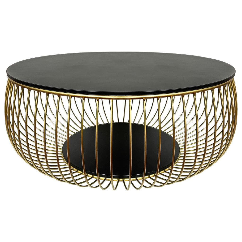 Novel Couchtisch Schwarz Gold Metall Glas Rund