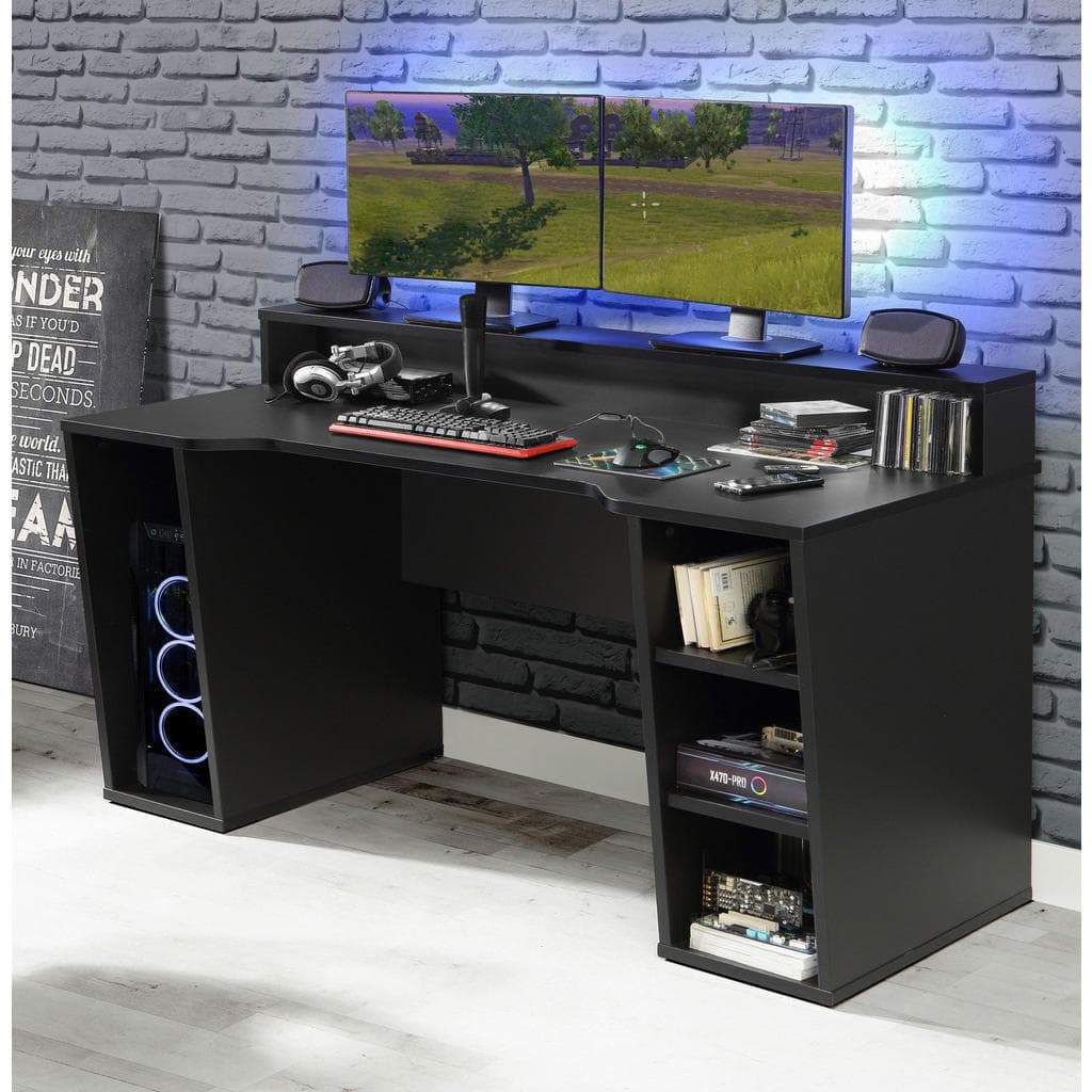 Mid.you Gamingtisch Schwarz mit Monitoraufsatz und Kabelmanagement