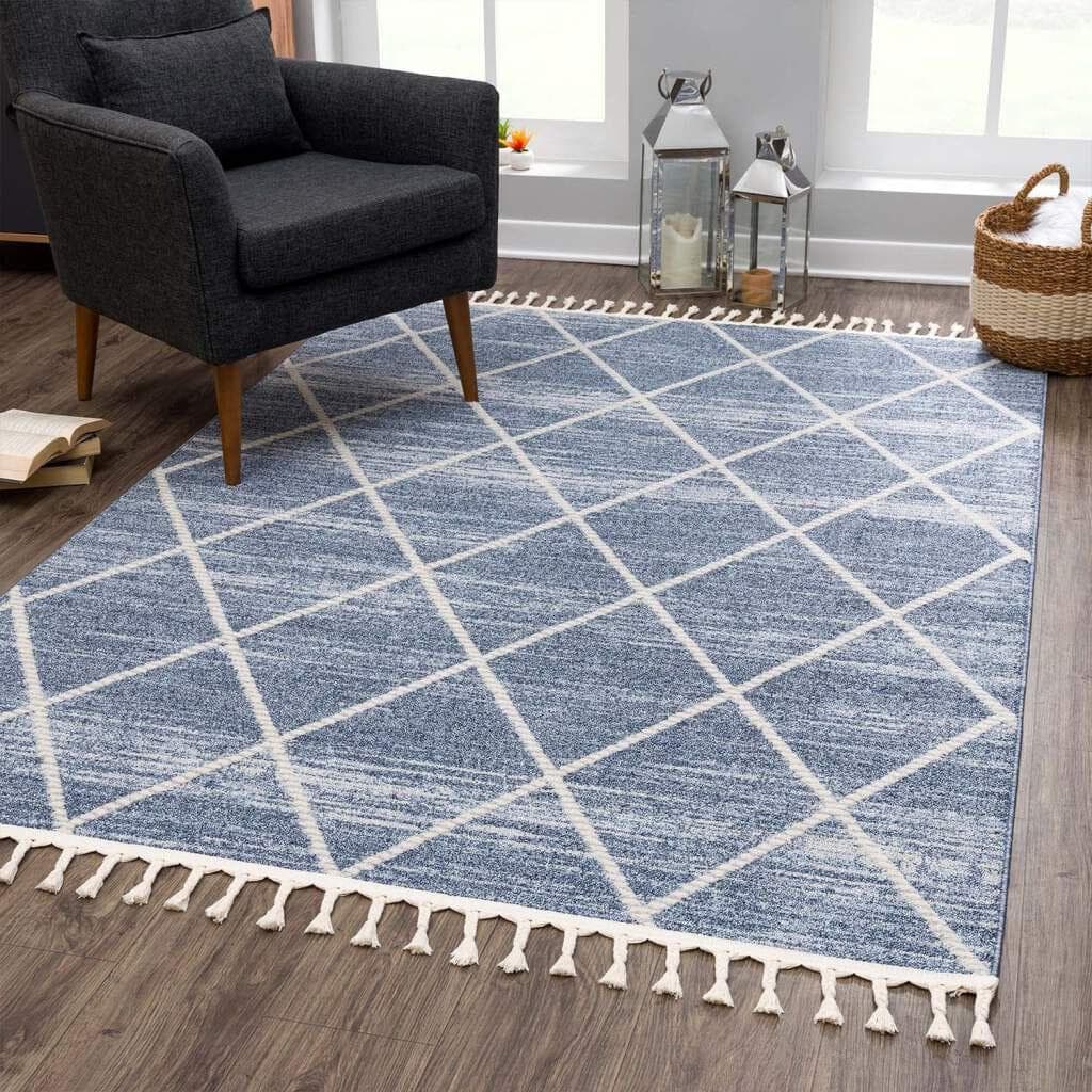 Teppich CARPET CITY Art 2646 Blau Kurzflor Rauten-Optik