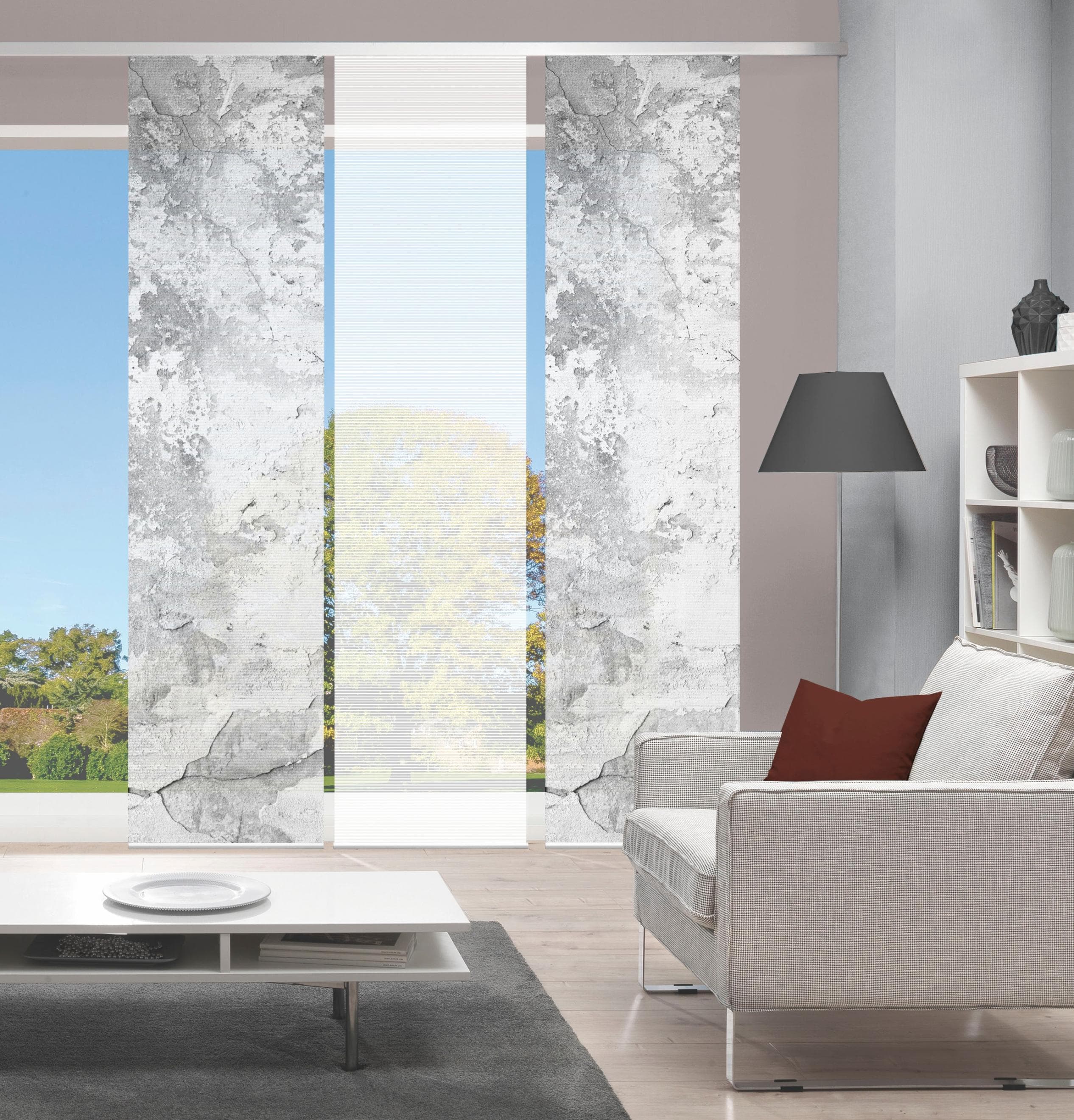 VISION S Schiebegardine RAGUL 3er Set Grau Weiß Bambus-Optik