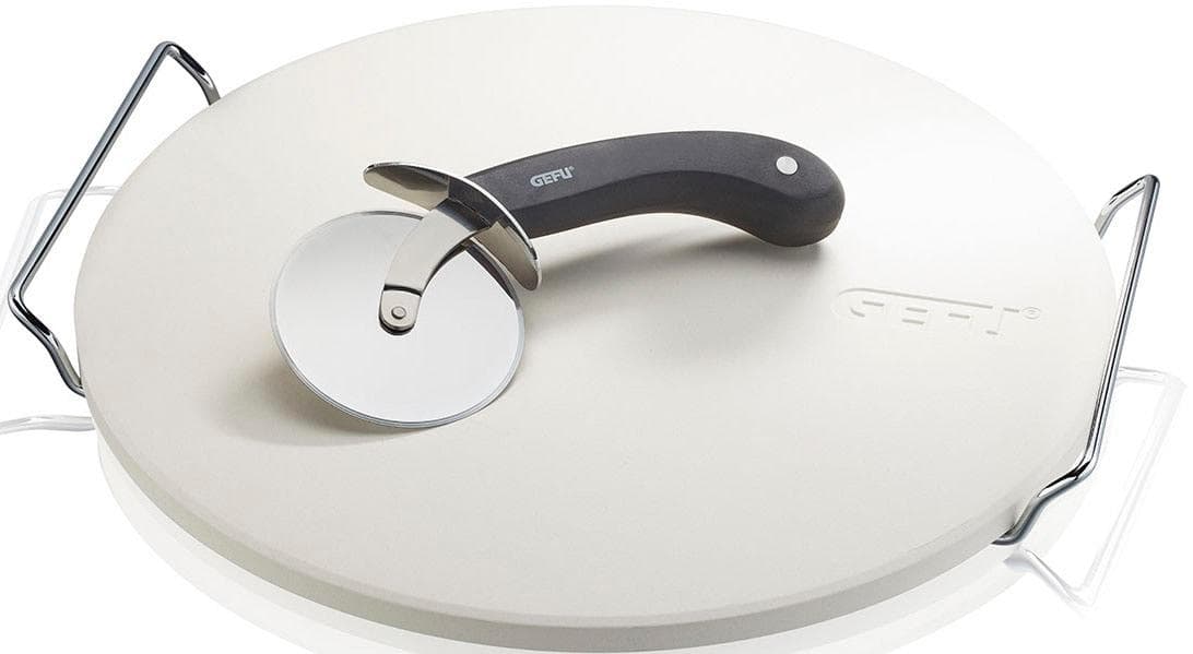 GEFU Pizzastein + Pizzaschneider DARIOSO 33 cm Creme Weiß Edelstahl