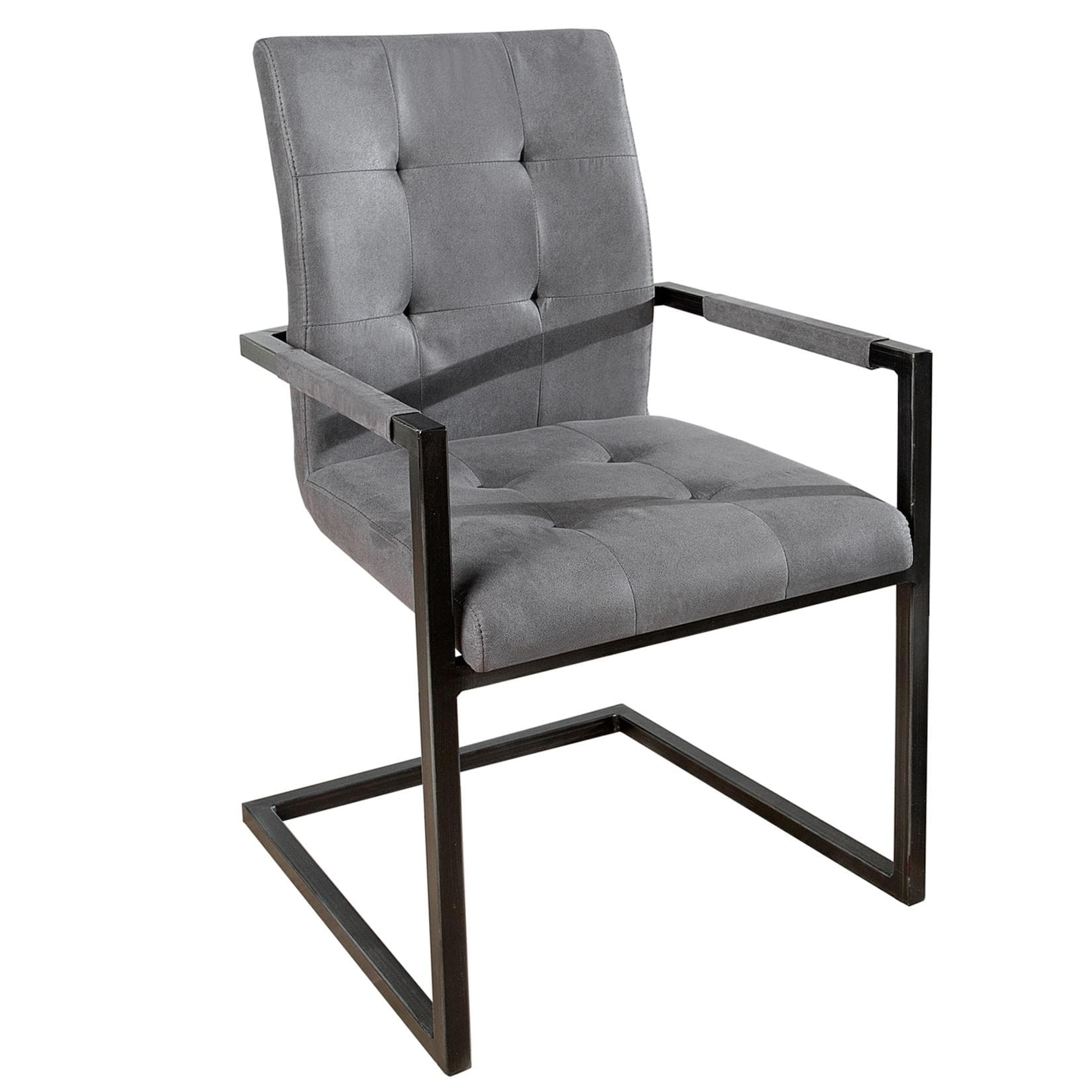 riess-ambiente Freischwinger OXFORD Vintage Grau Schwarz Esszimmer Microfaser Metall Armlehne Industrial Design