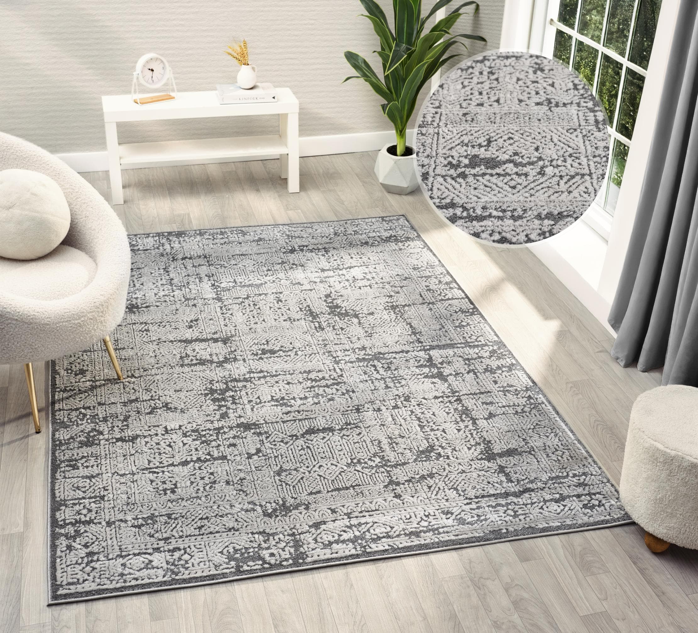 Vintage-Teppich in grau, Kunstfaser, 120x180 cm