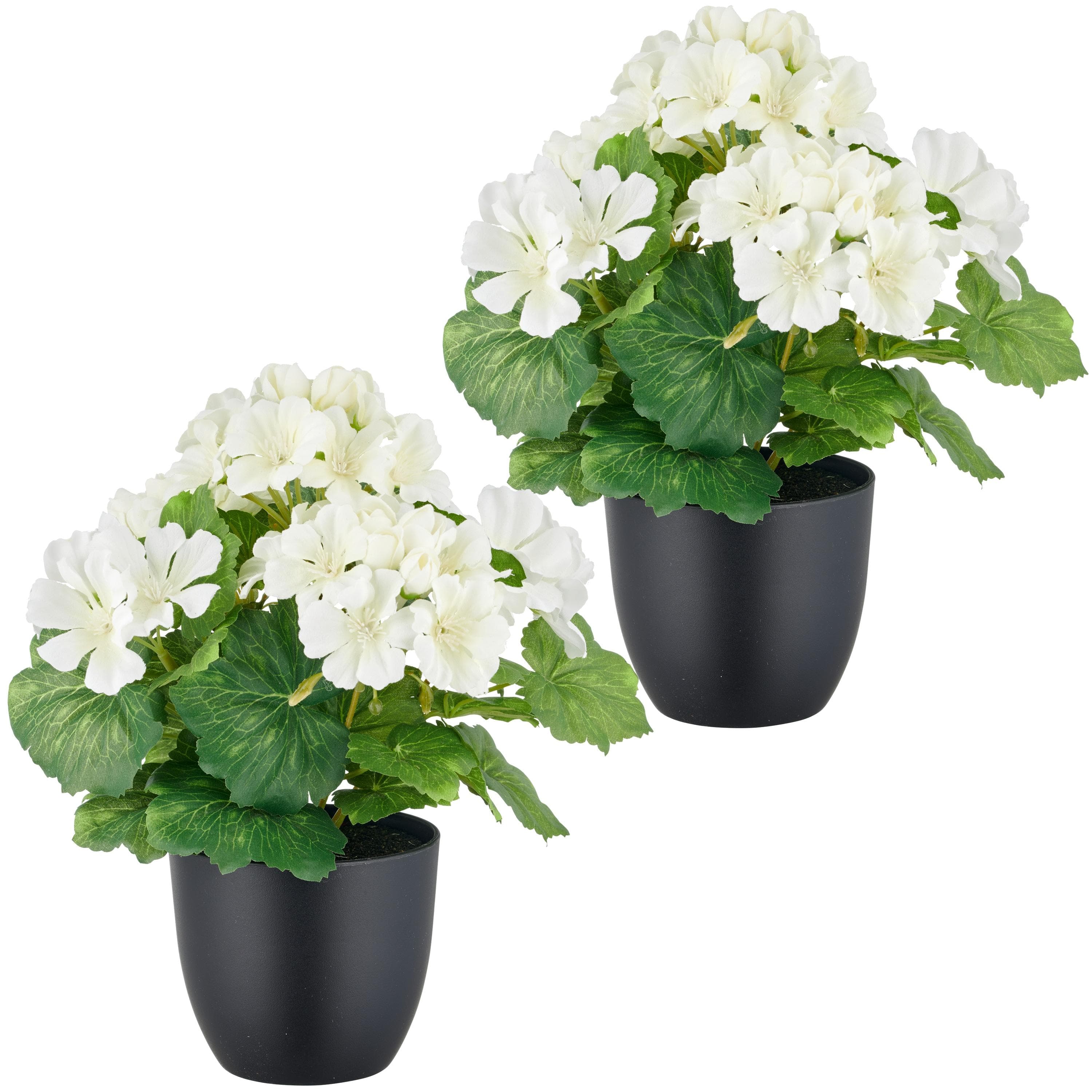 CREATIV GREEN Kunstpflanze Geranie Weiß 26cm UV-beständig 2er Set