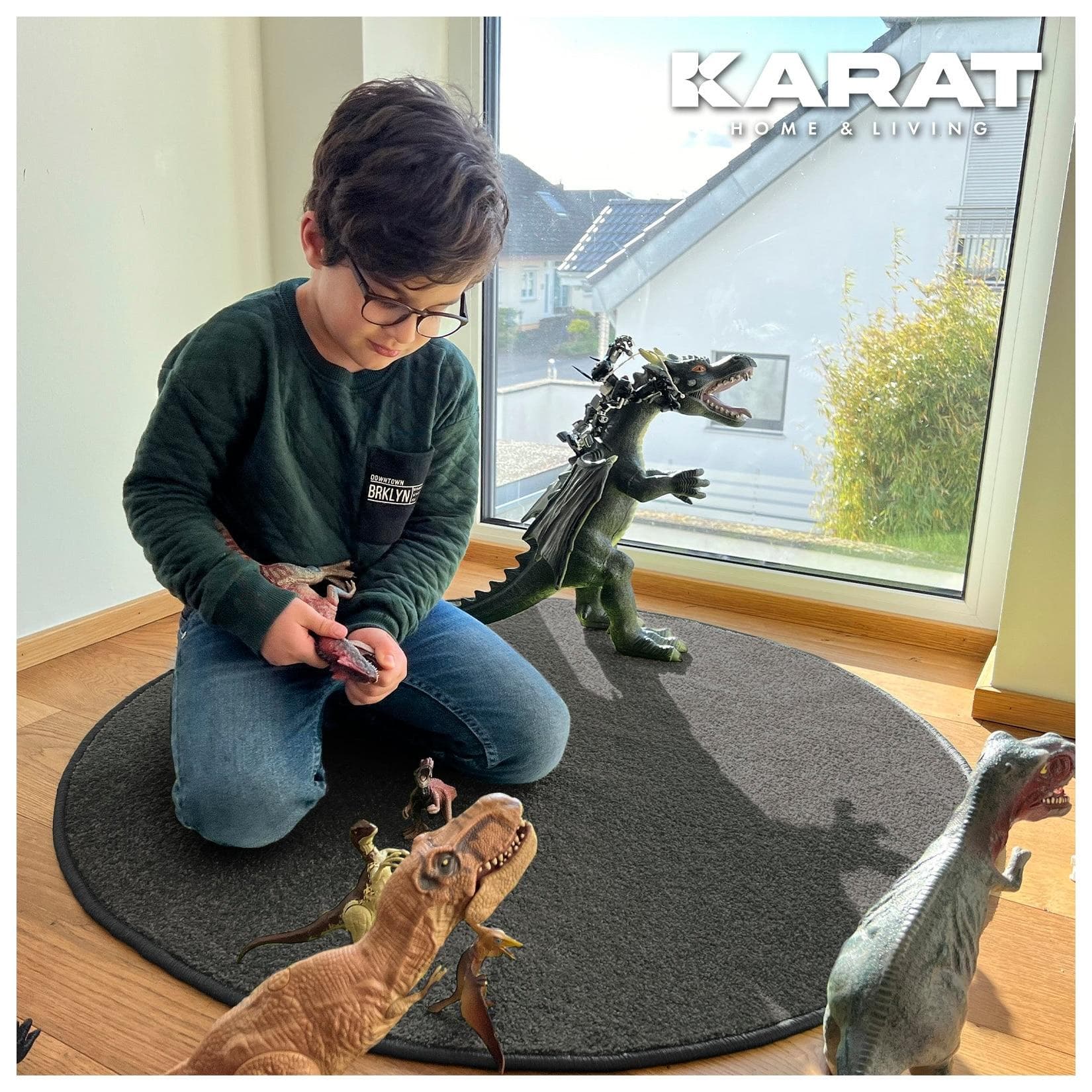 Karat homeliving Kinderteppich Crocodile Rund Anthrazit