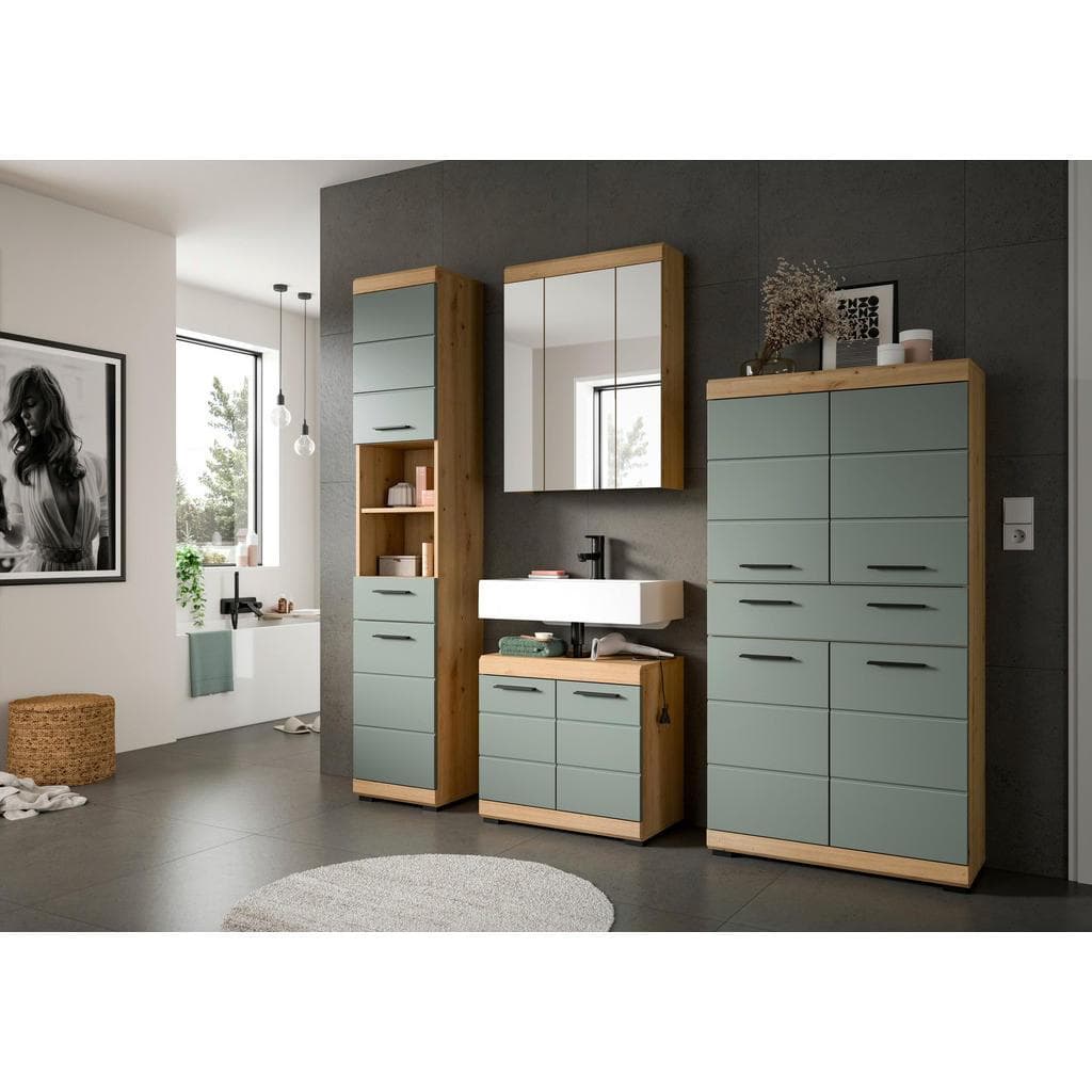 Mid.you Badezimmer-Set 4-teilig Kunststoff 12 Fächer 2 Schubladen Eiche Artisan