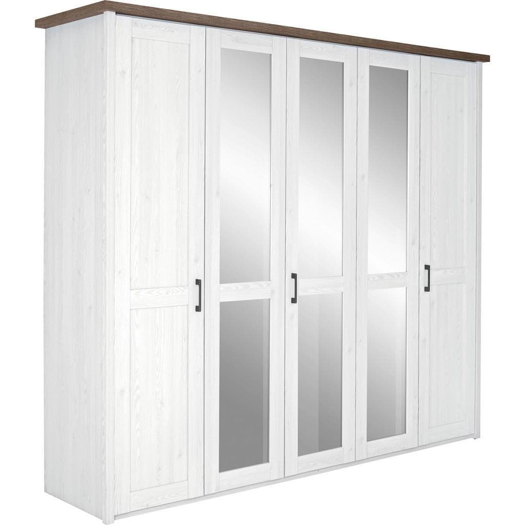 5-türiger Drehtürenschrank mit Spiegeln - Pinie Weiß & Trüffel Dekor