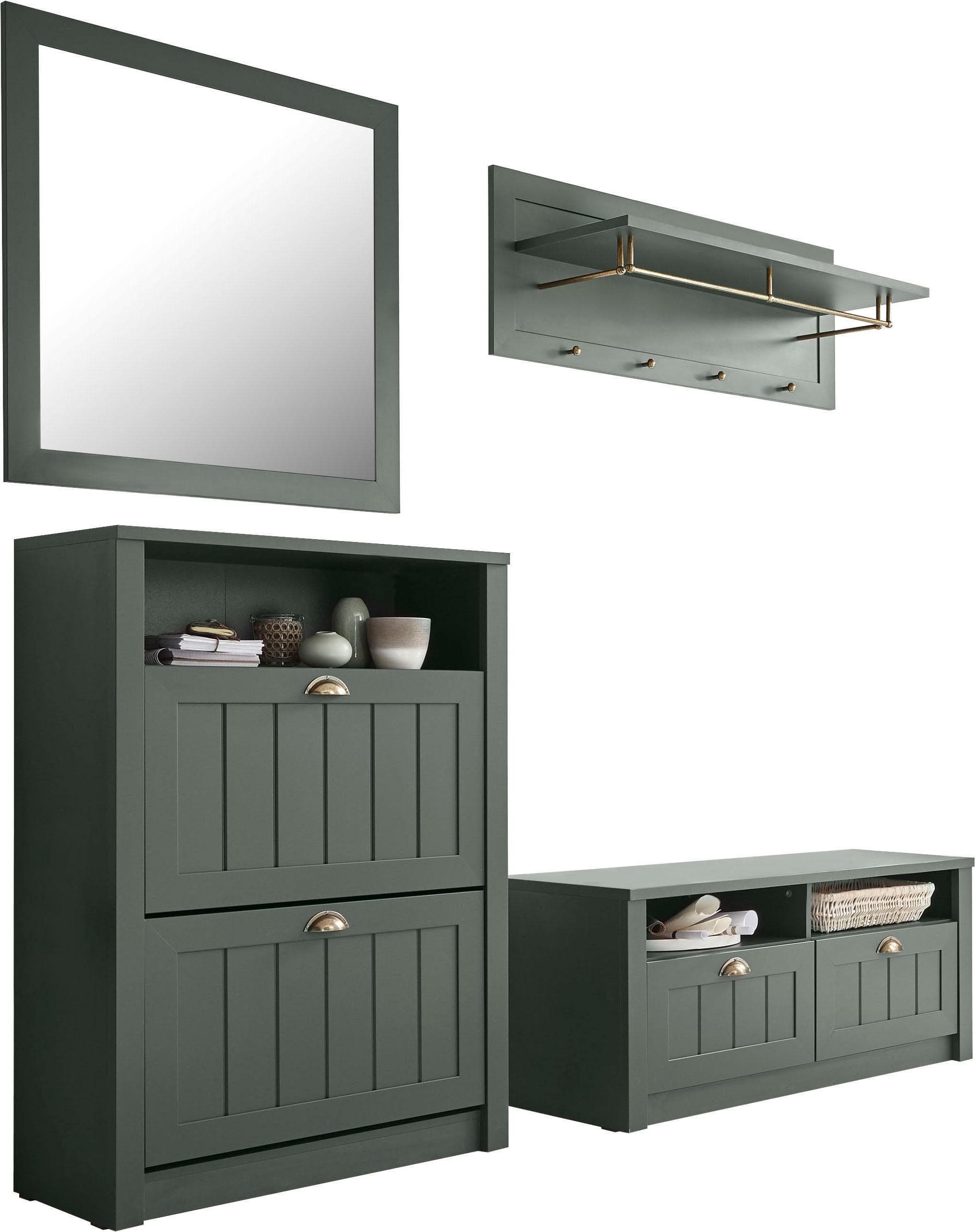 HOME AFFAIRE Garderobenschrank ASCOT Set Grün mit Spiegel