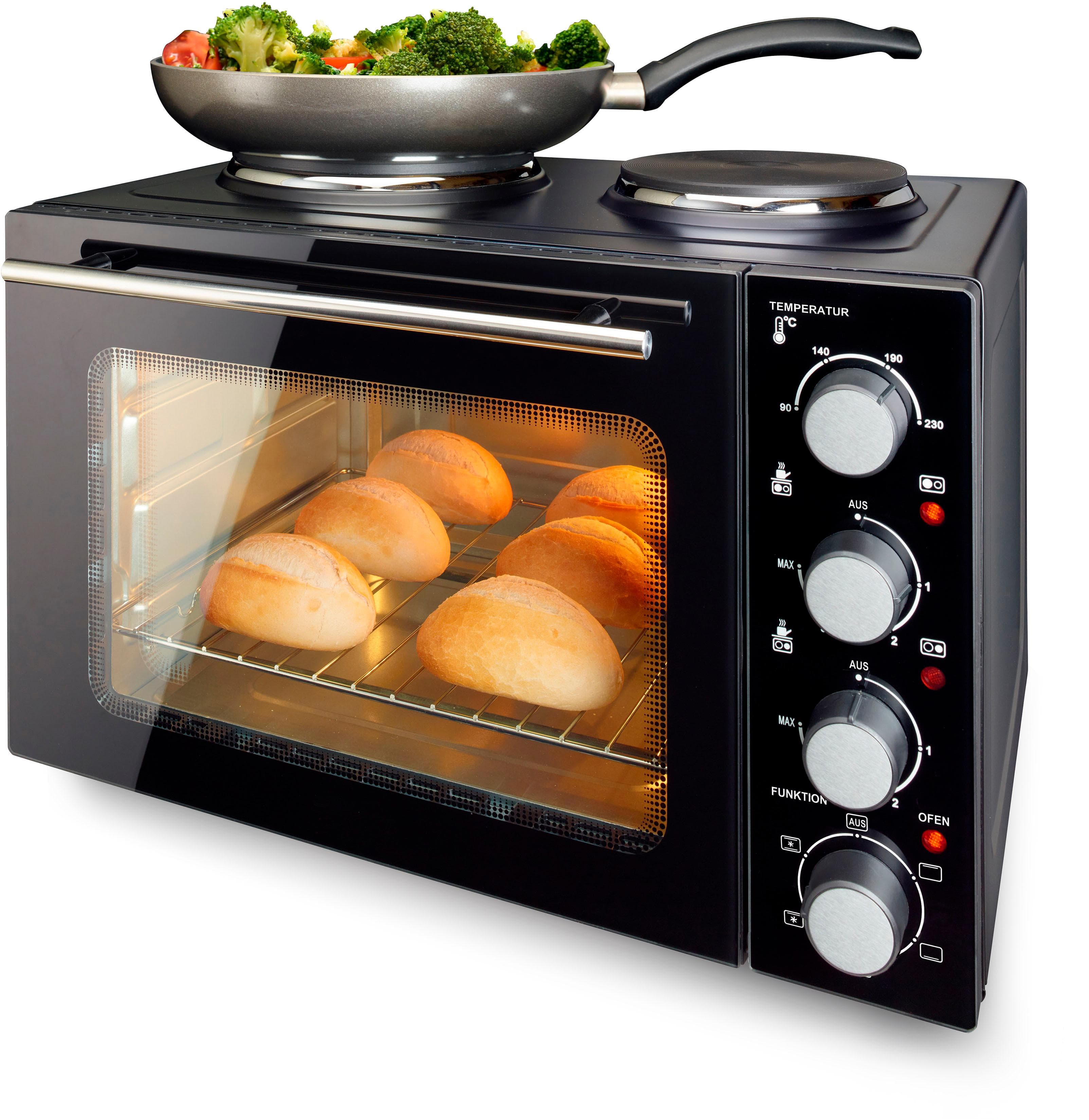 Minibackofen Modern Schwarz Edelstahl Glas 51x35,5x41 cm