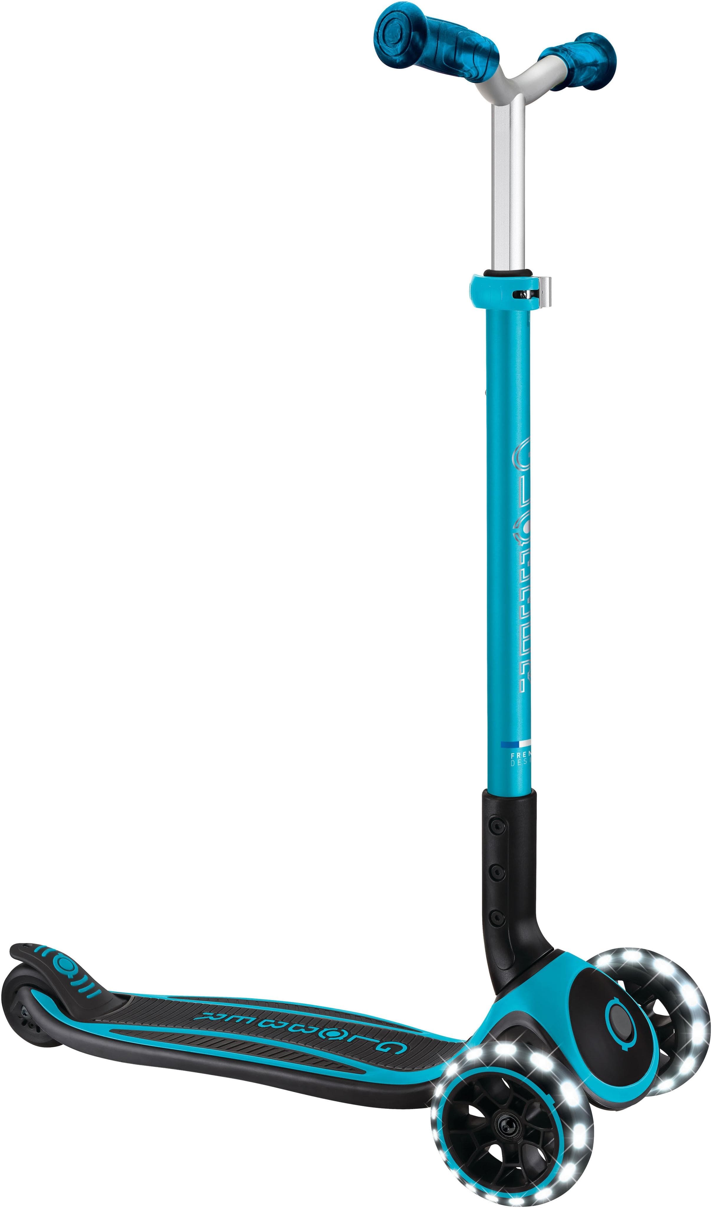 GLOBBER ACE LIGHTS Tretroller Blau - LED, Klappbar, Höhenverstellbar