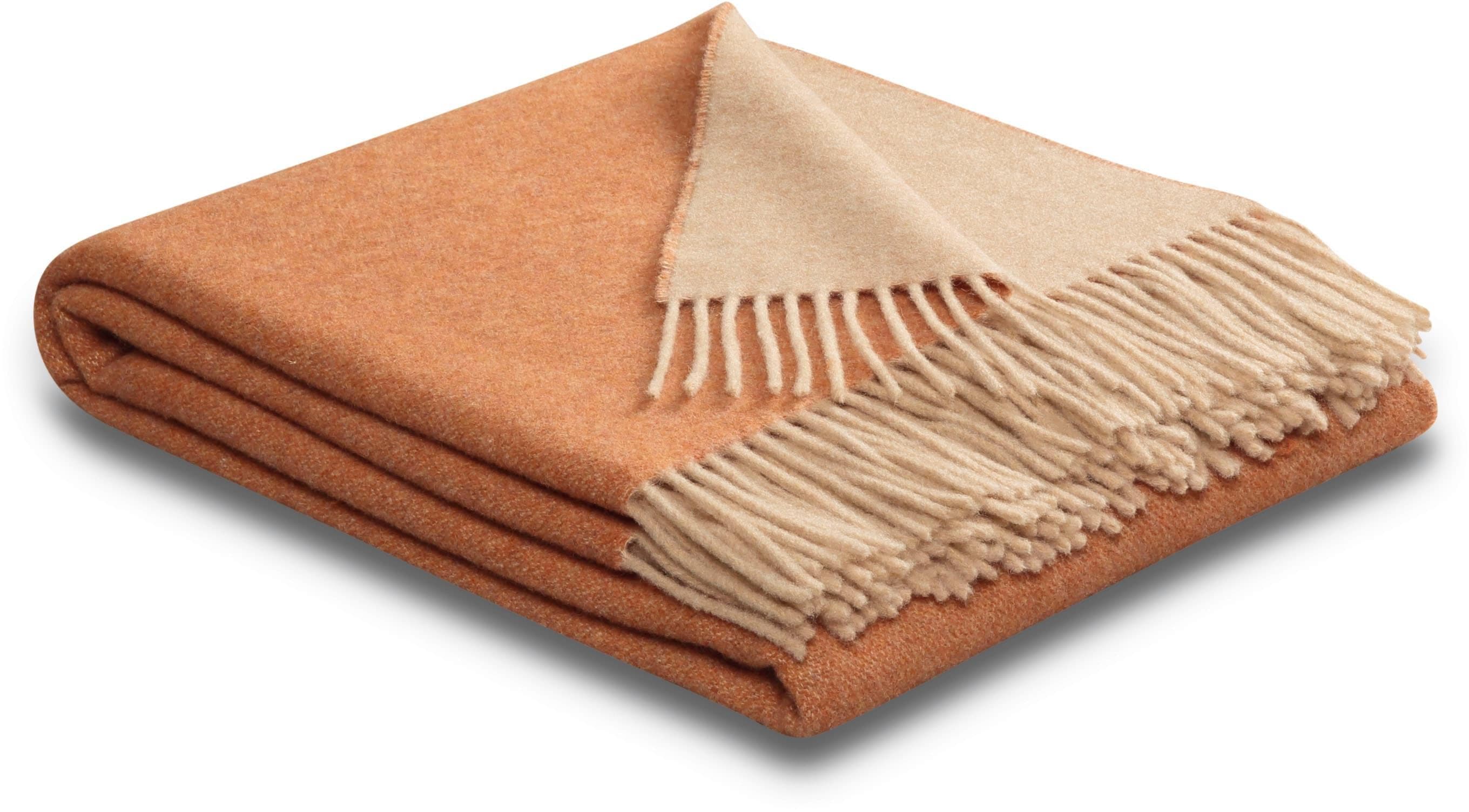 Biederlack Plaid Kaschmir Wolle Doubleface Orange Sand