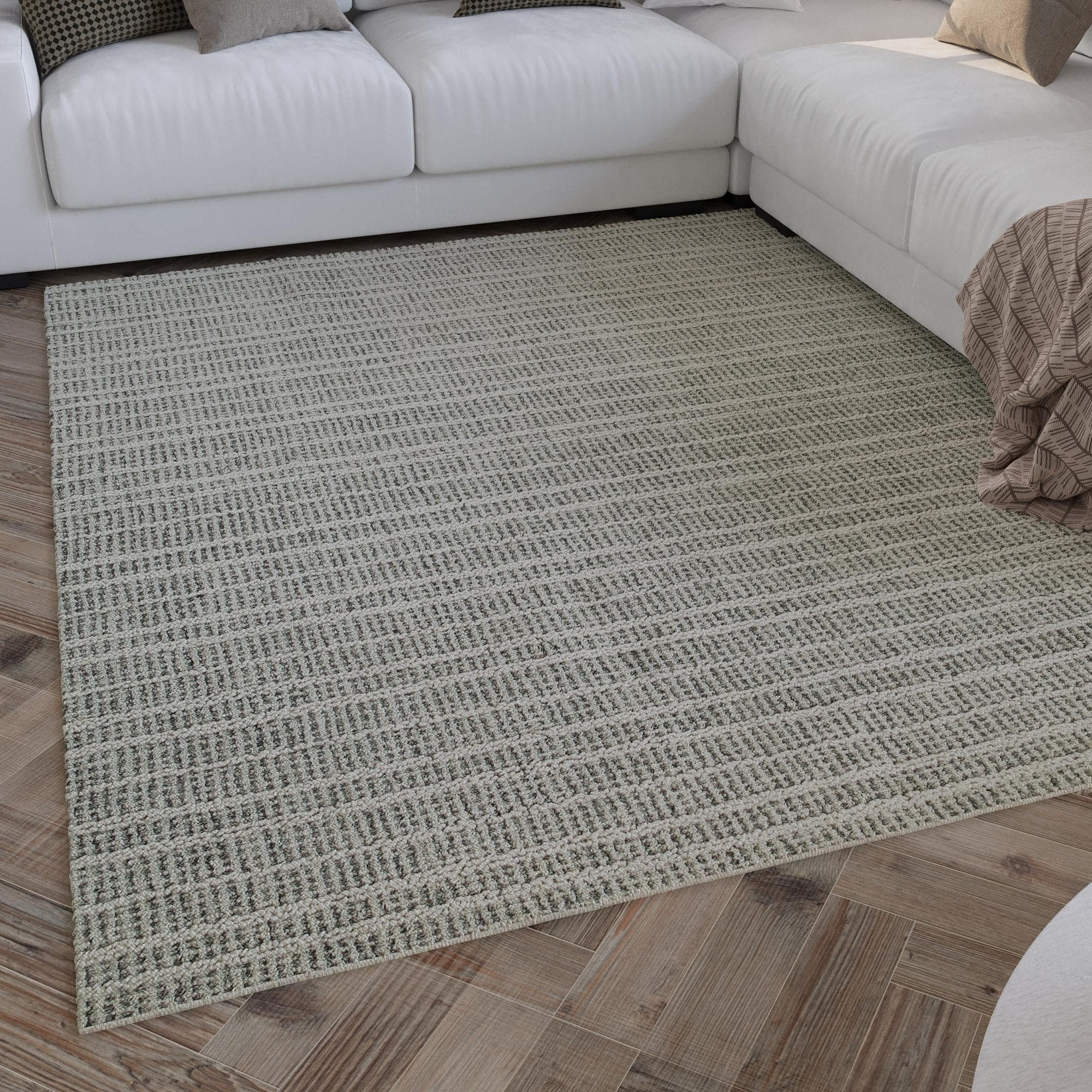 WECON HOME Wollteppich Hamptons FORTYFIVE Grau Kurzflor Streifen