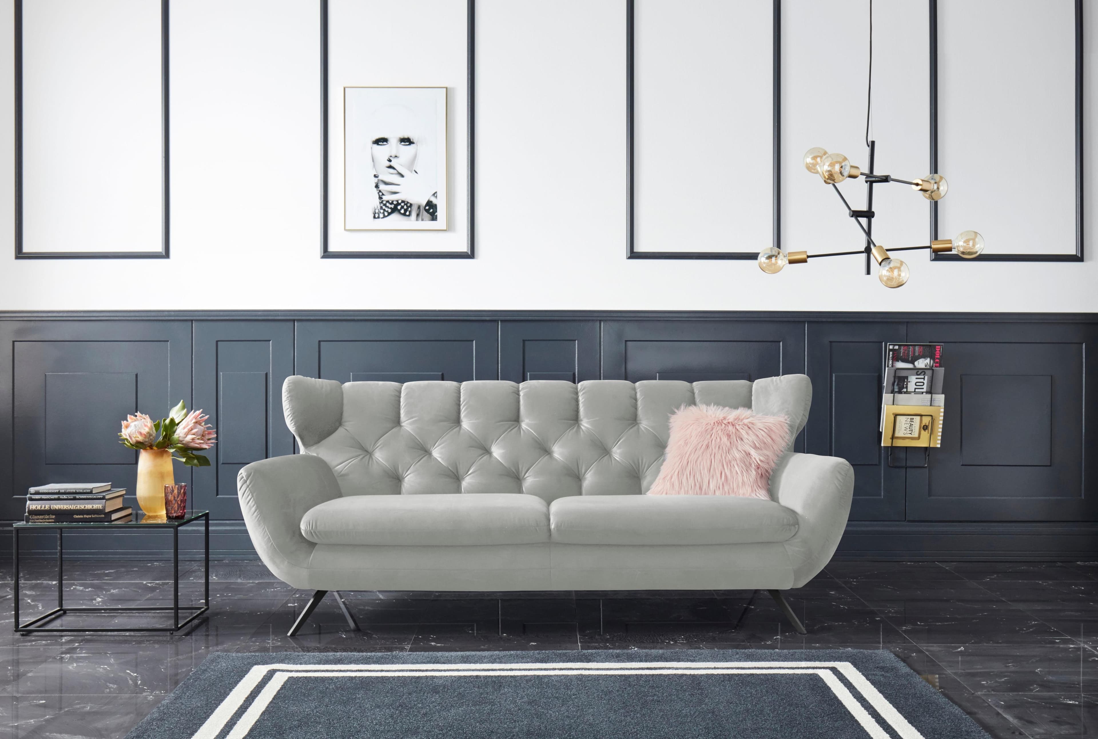 3-Sitzer Sofa mit Rautenmuster Rückentextil & Fellimitat Option