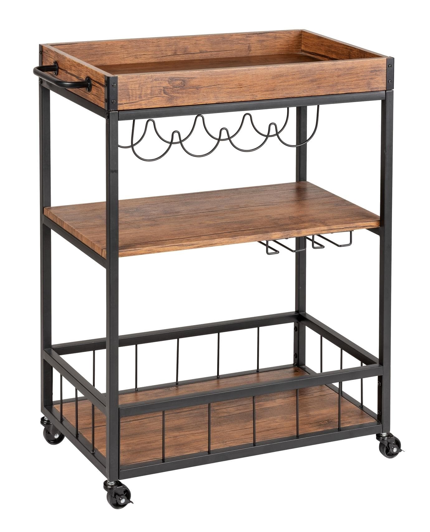 WENKO Servierwagen Rustico Braun MDF Küchenwagen mit Weinglashalter