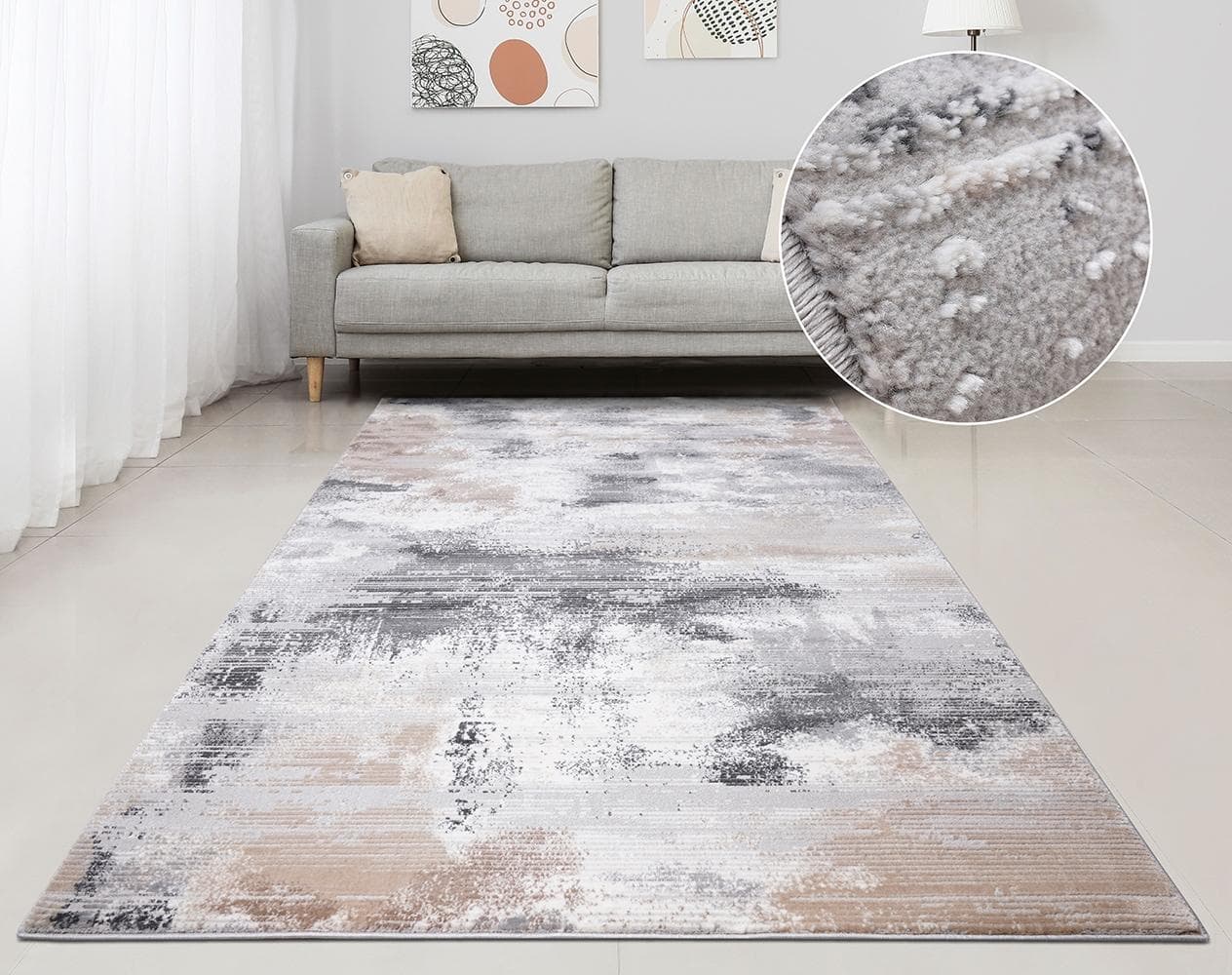 my home Teppich Oleas Grau Modern Vintage-Look