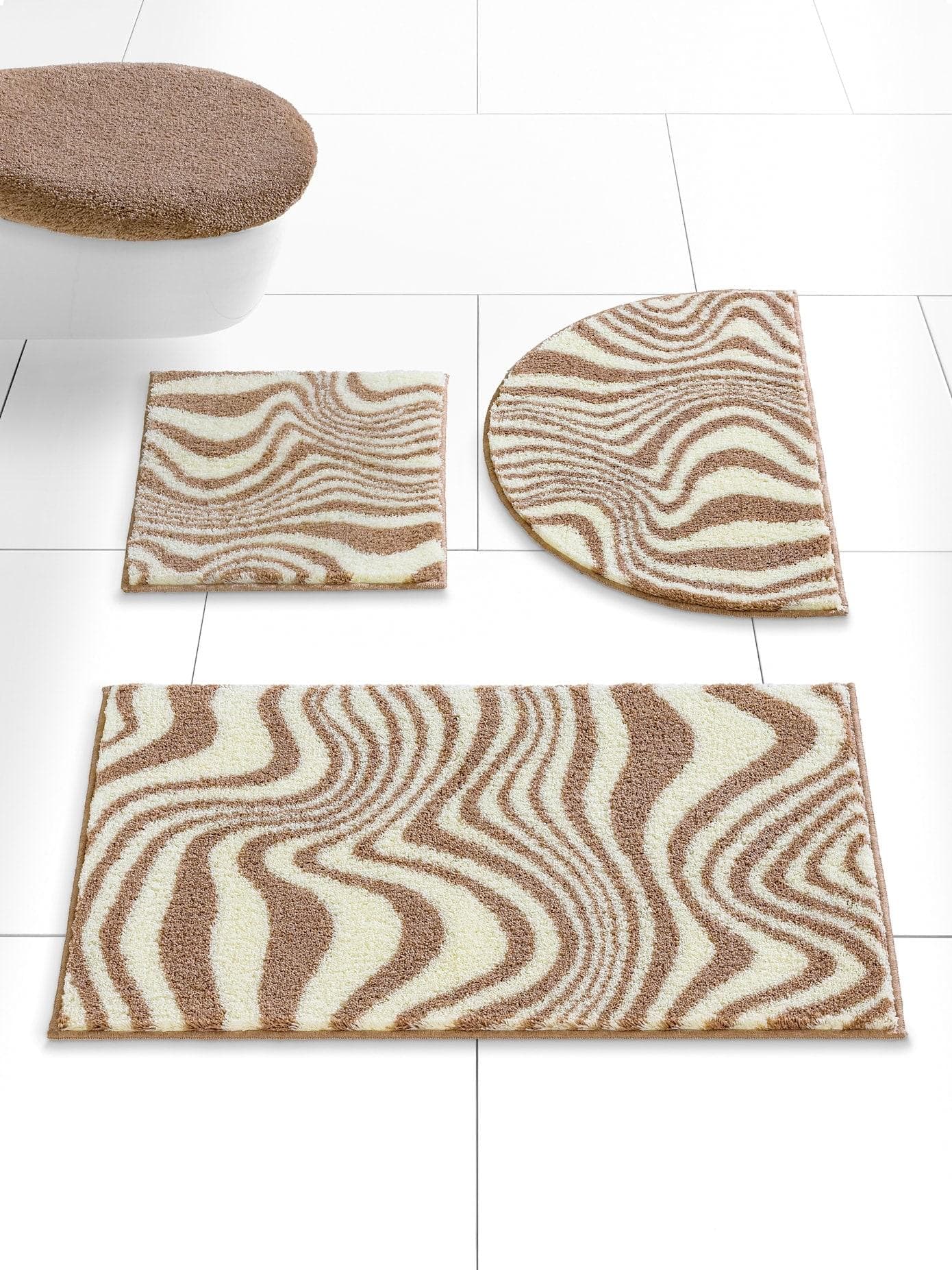 Badematte GRUND Gr. 1 Taupe-Ecru Wellen-Dessin