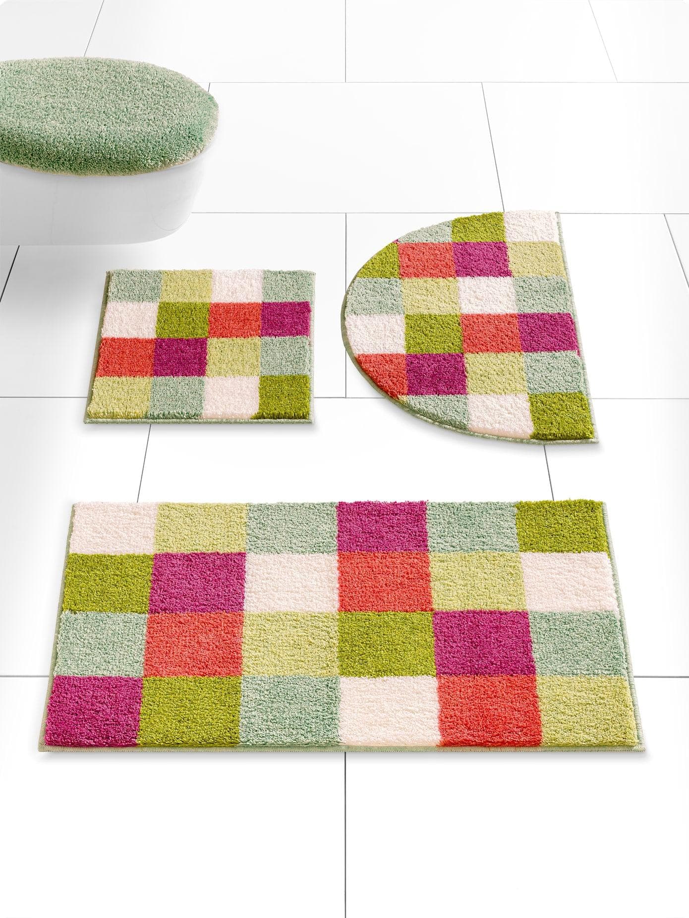Badematte Grund Koralle Grün Kariert
